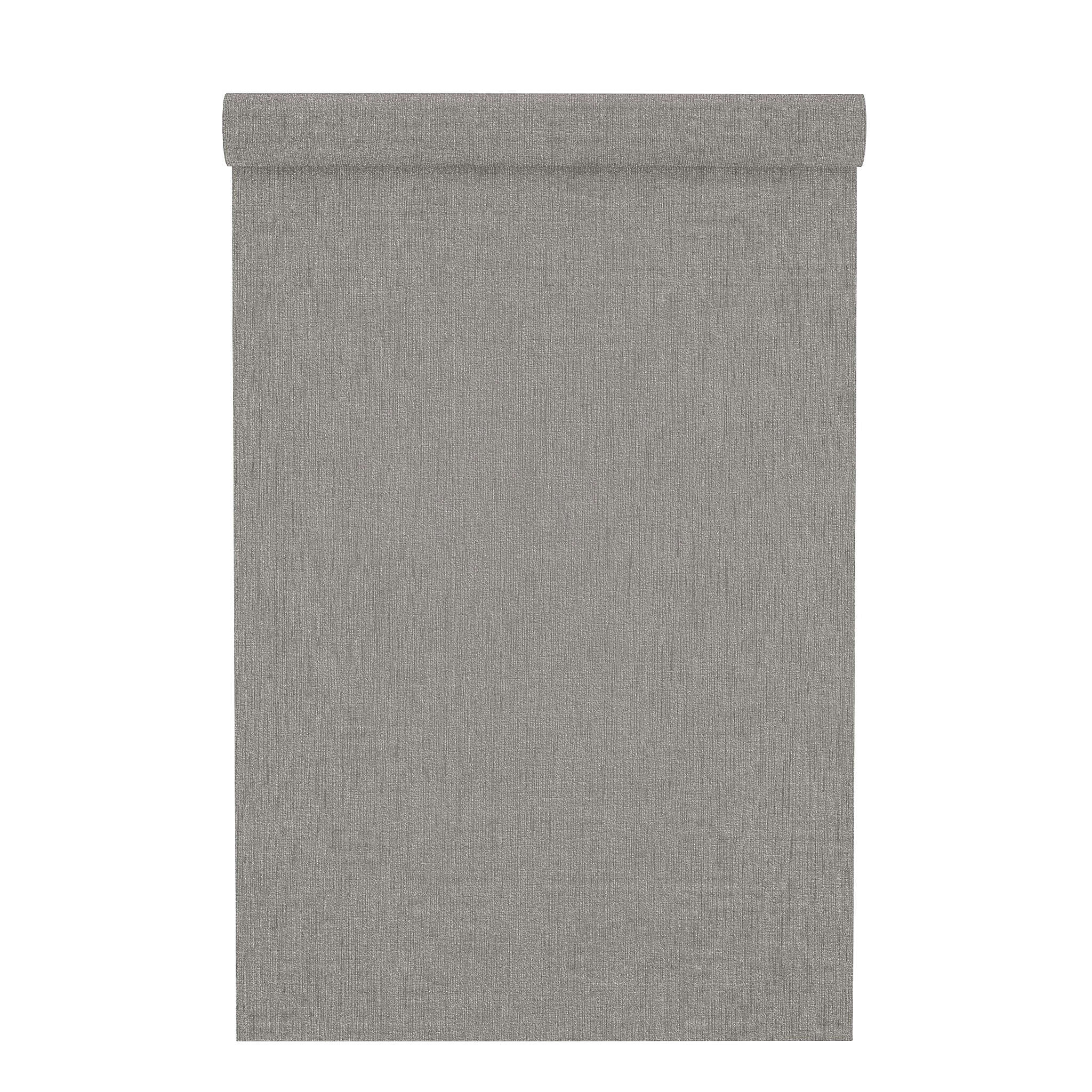 10-441611 Rolle abgerollt 2 Rouleau de déroulé avec Papier peint intissé uni gris moyen avec une surface finement rainurée.