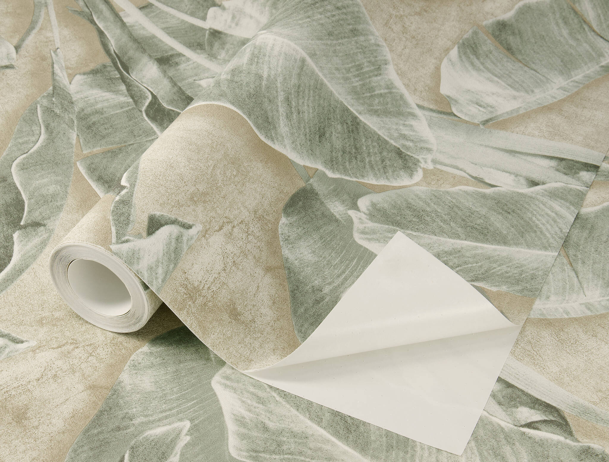 10-371727 Detailaufnahmen 1 Self-adhesive wallpaper Cuba 371727 - large banana leaves in green on beige