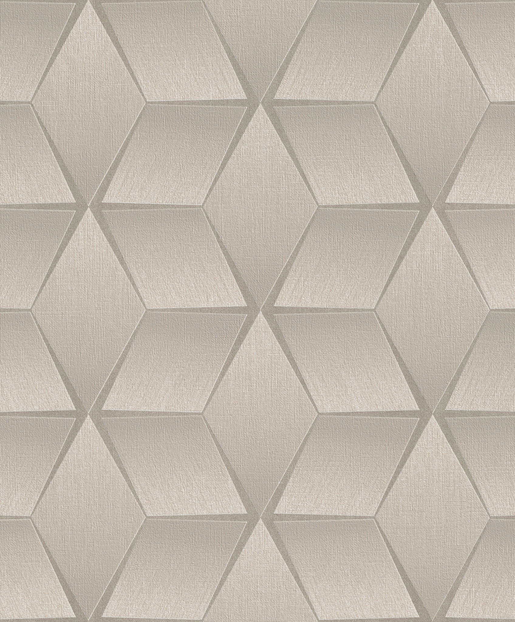 10-310603 Artikelscan 1 Geometric wallpaper with a three-dimensional diamond pattern in warm beige tones and a slight sheen
