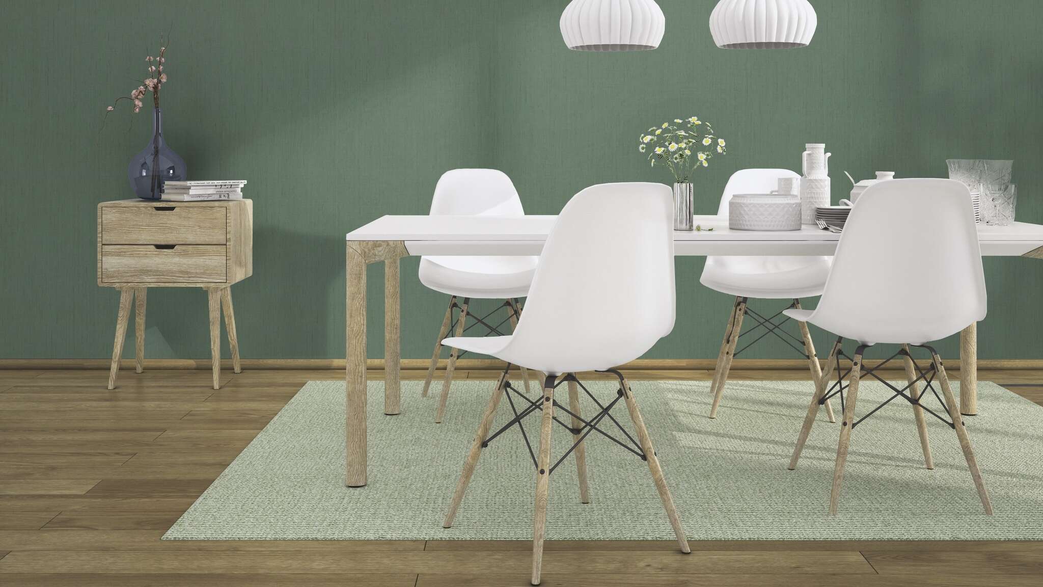 10-746143 Raumsituationen 5 Room with Single-colour wallpaper with a textile texture