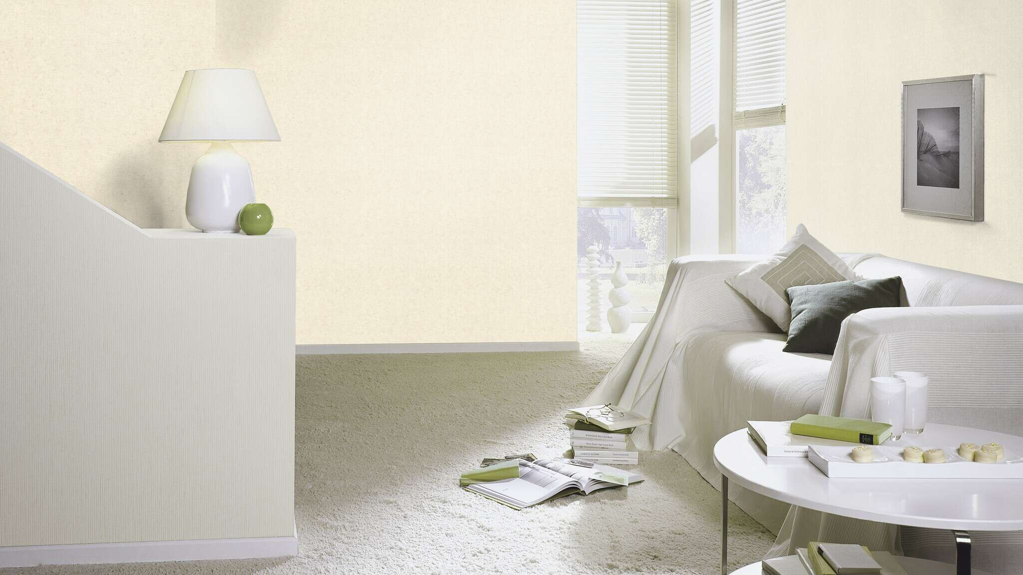 10-520231 Raumsituationen 3 Room with Single-colour wallpaper with plaster look