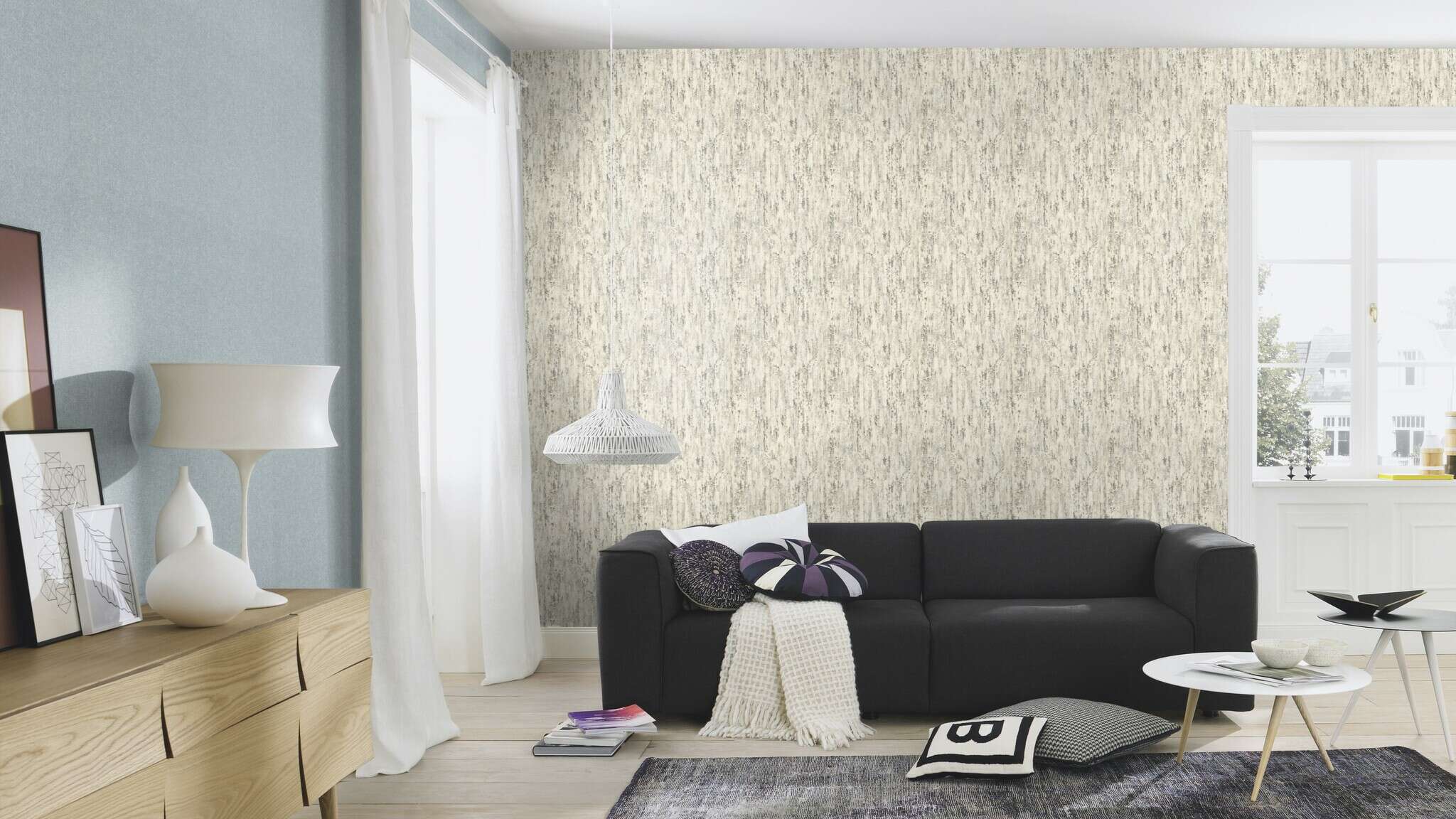 10-554045 Raumsituationen 4 Room with Wallpaper with a grain that looks like tree bark