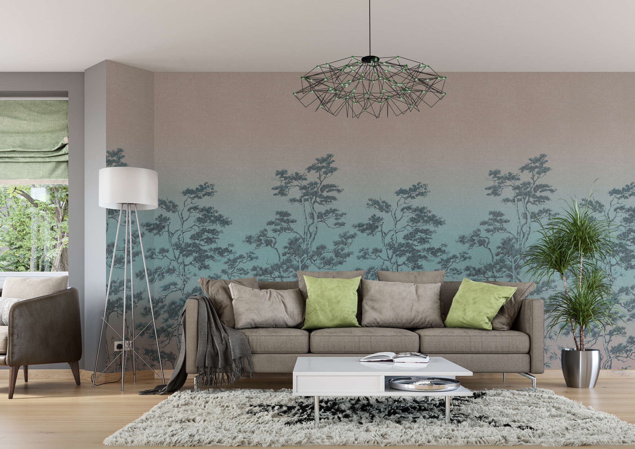 Wohnzimmer mit 360714 - Wandbild - Feingezeichnete Baumkronein in Grün-braun magicwalls Papier peint 360714