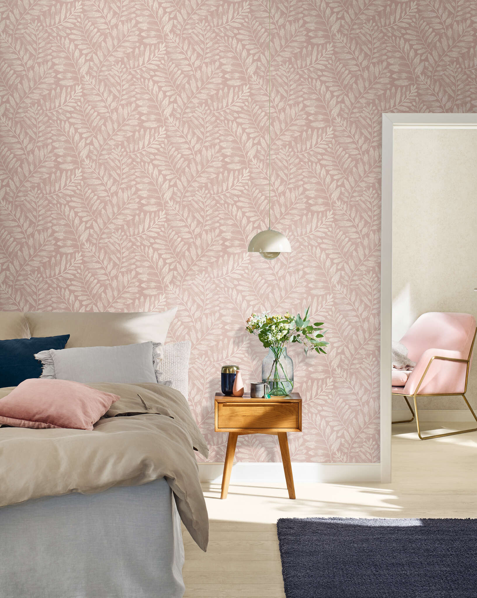 10-709544 Raumbilder 1 Non-woven wallpaper in red-sage Farmhouse 709544