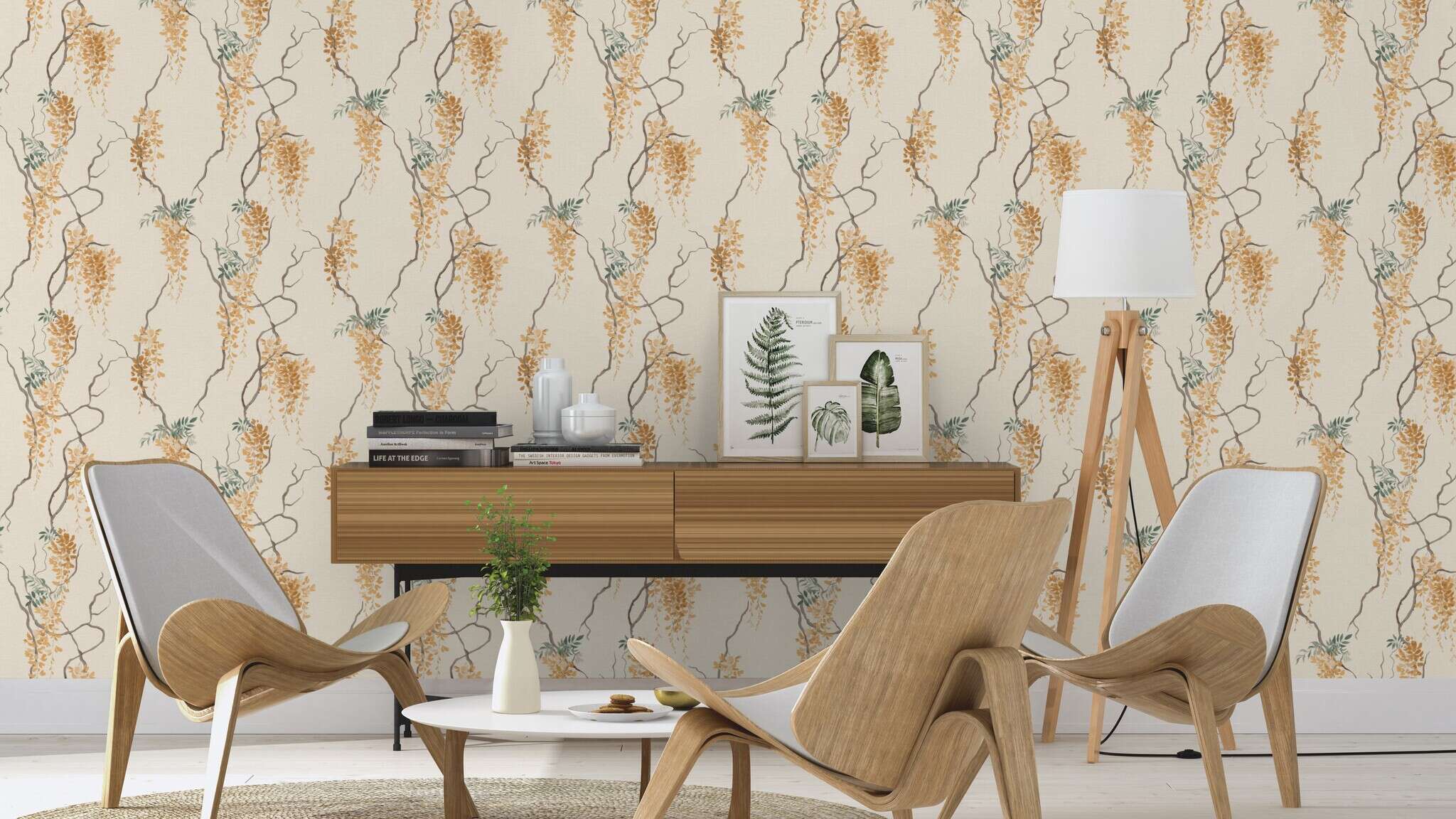 10-412376 Raumsituationen 1 Blütenranken Vliestapete in Beige In Bloom - Matilda 412376