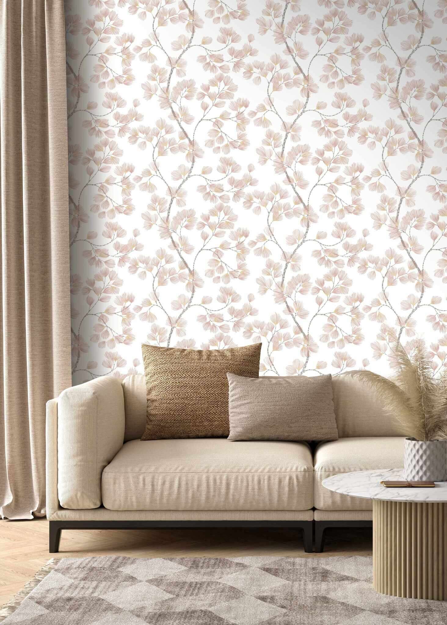 10-866940 Raumbilder 1 Room with Wallpaper with branches and gold accents