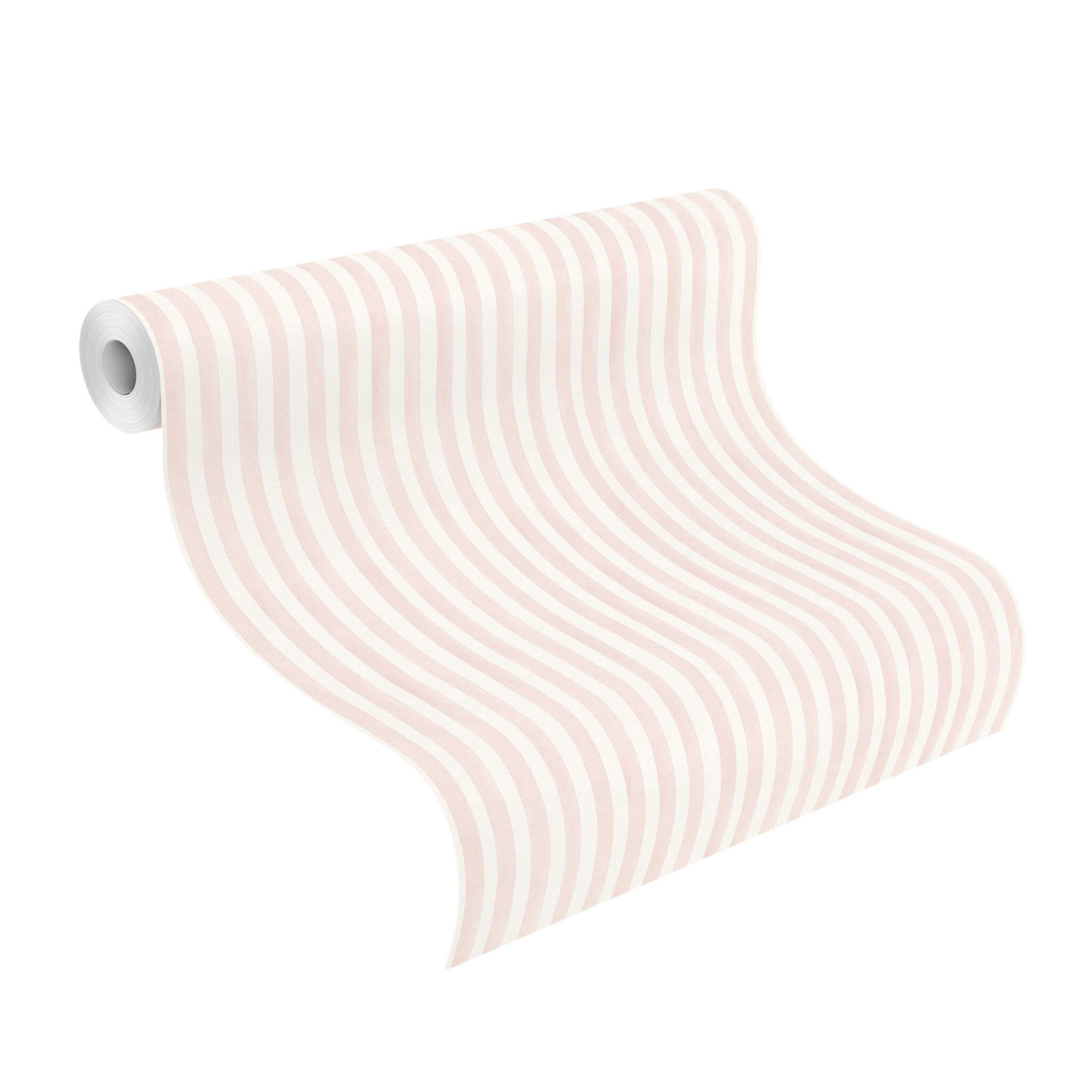 10-252750 Rolle abgerollt 1 Rouleau de déroulé avec Papier peint à rayures douces roses et blanches pour des accents muraux ludiques