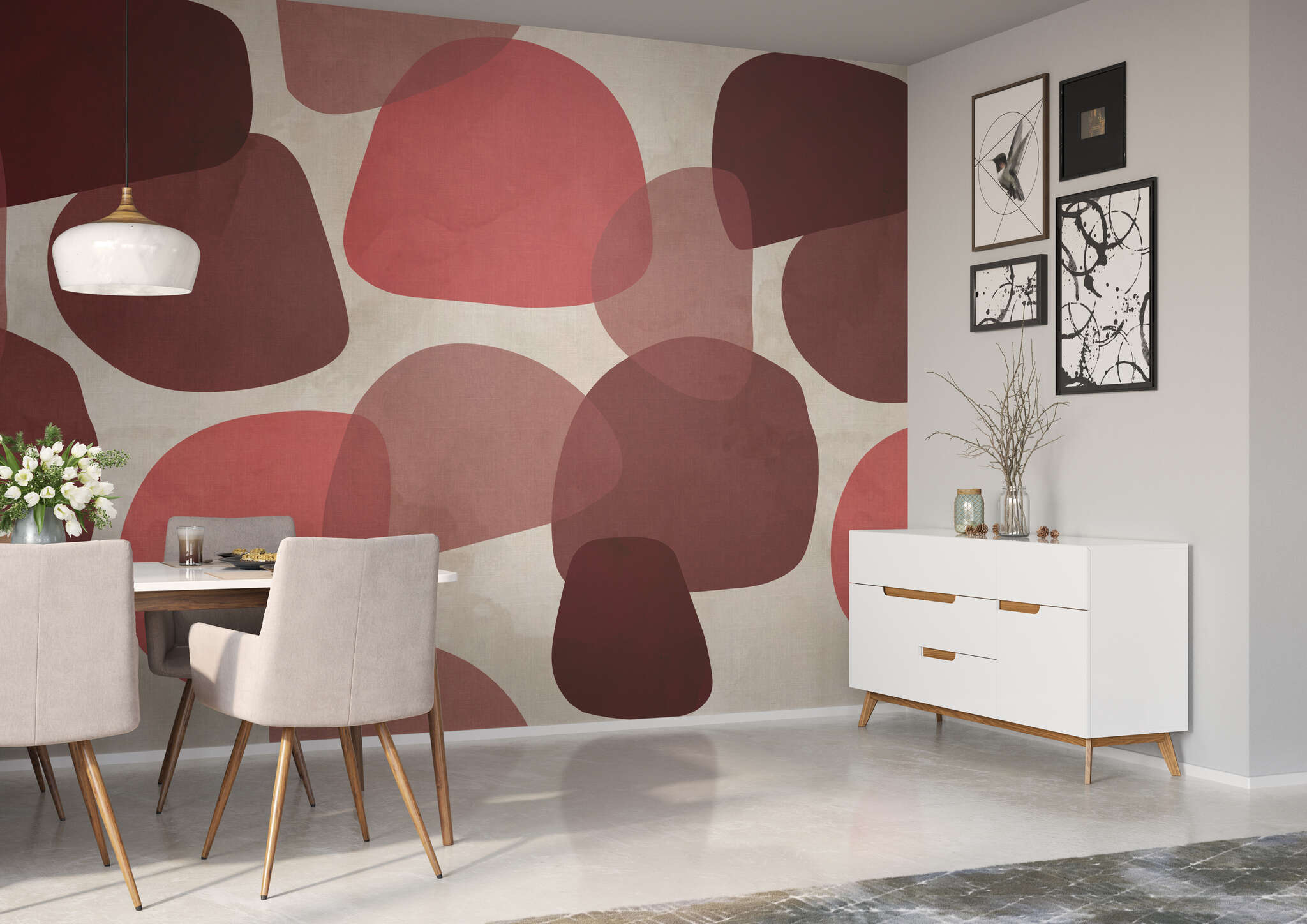 Esszimmer mit 363852 - Wandbild - Organische Farbflächen in Rot-Tönen tanzen über die Wand magicwalls photo wallpaper 363852