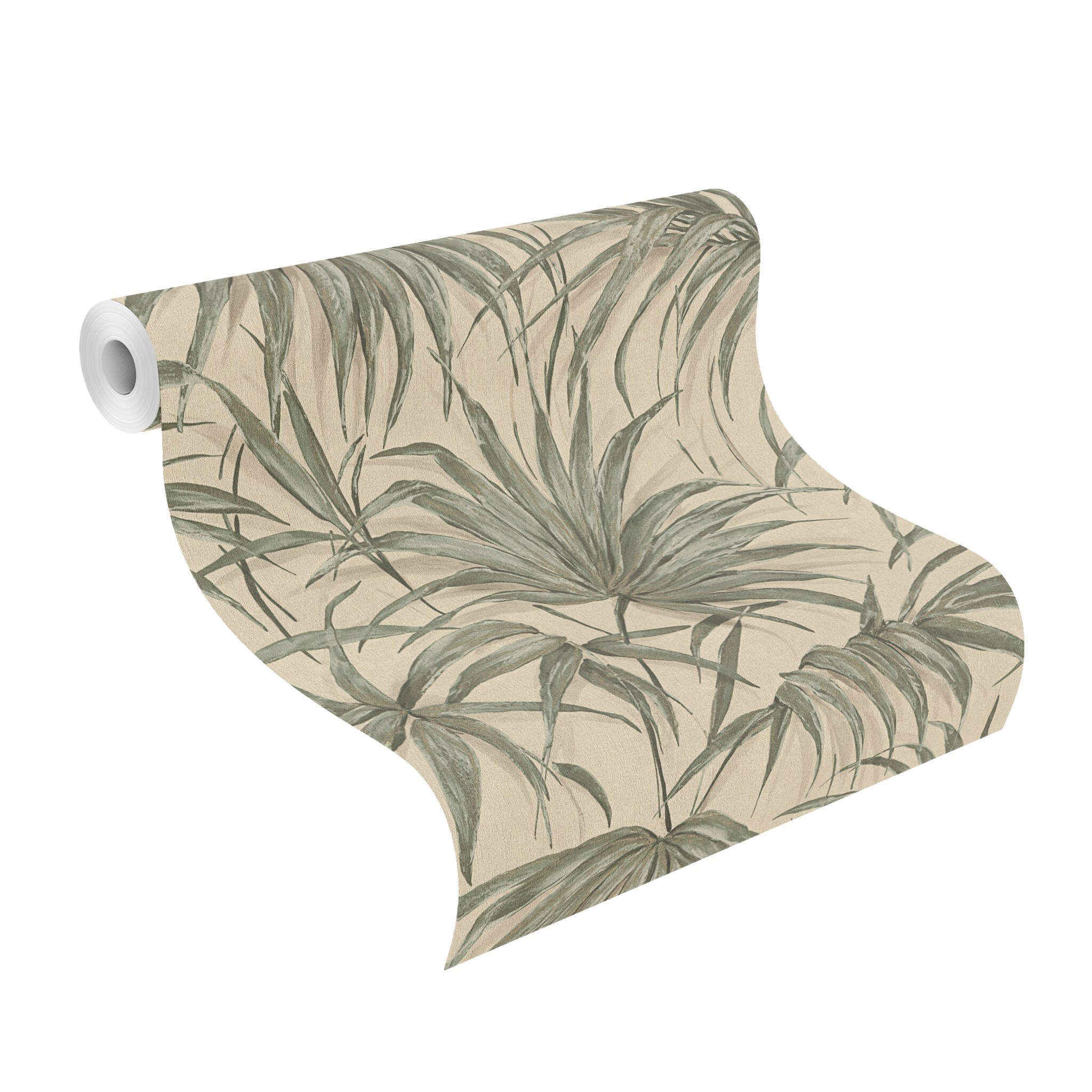 10-435344 Rolle abgerollt 1 Non-woven wallpaper with bamboo leaves in green - Noble Zen Akari 435344