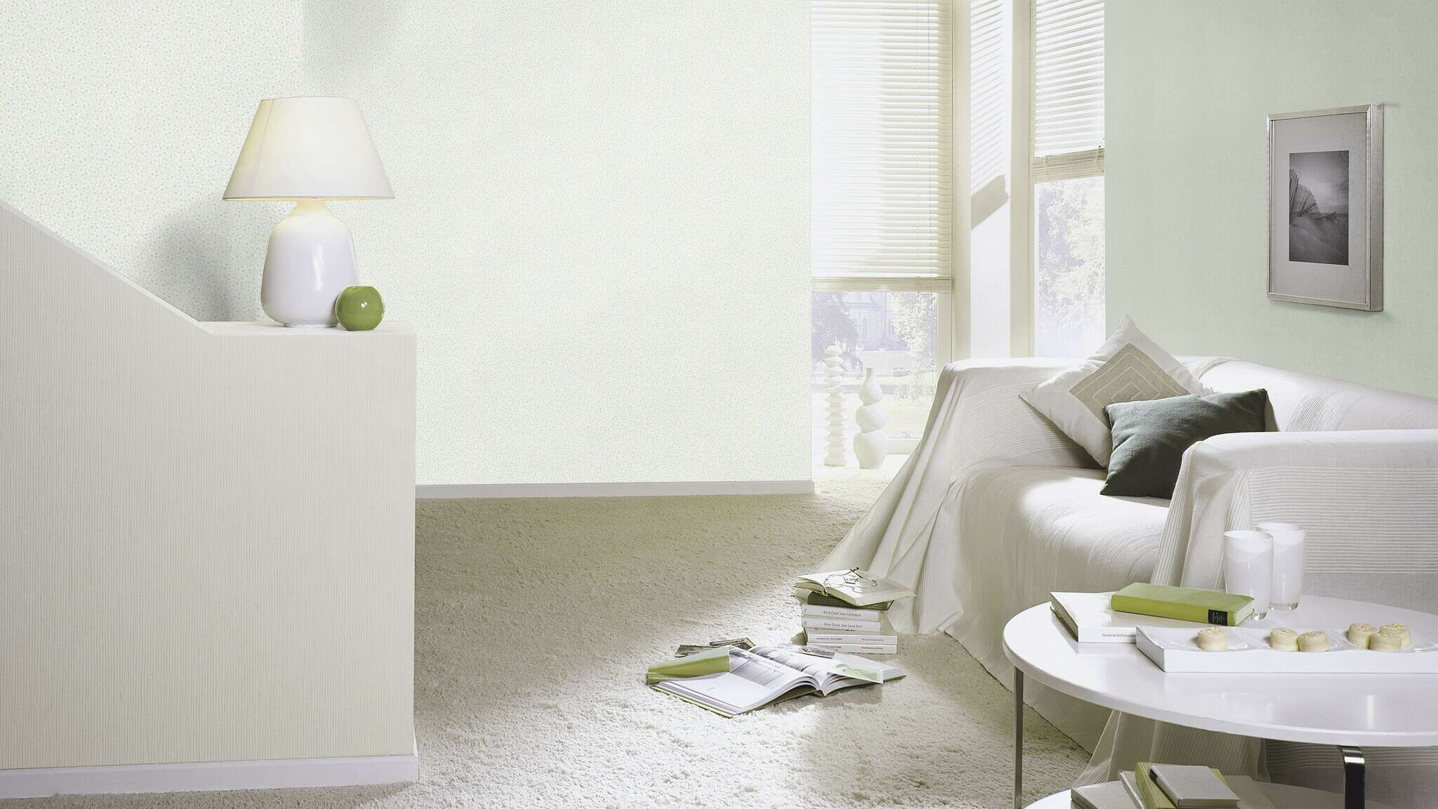 10-252835 Raumsituationen 2 Room with Greenish matt wallpaper with a smooth texture for a calming room effect