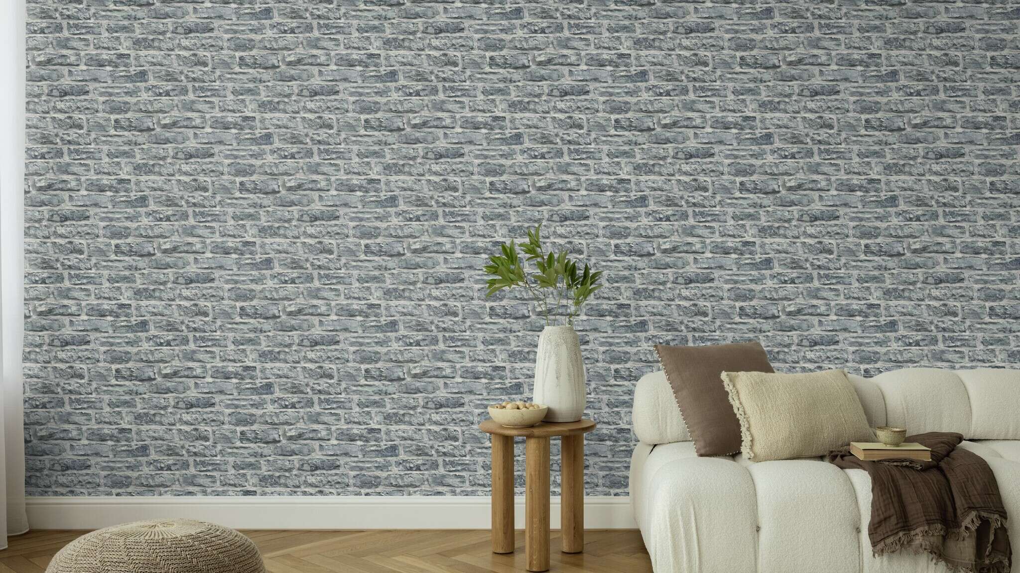 10-498349 Raumsituationen 3 Stone-effect wallpaper in grey Factory VI Brick 498349