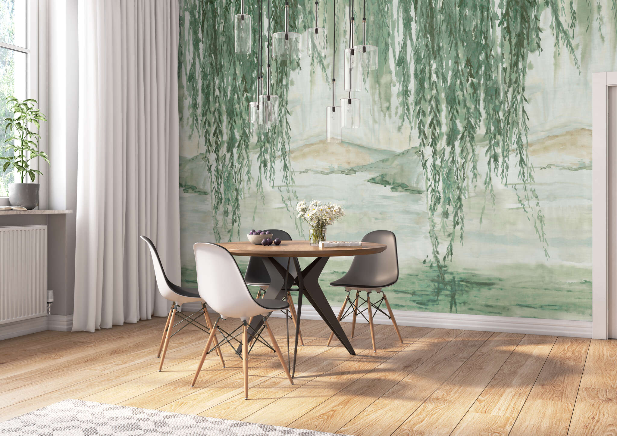 Esszimmer mit 360790 - Wandbild - Gemälde mit Blick auf Berge in grün magicwalls photo wallpaper 360790
