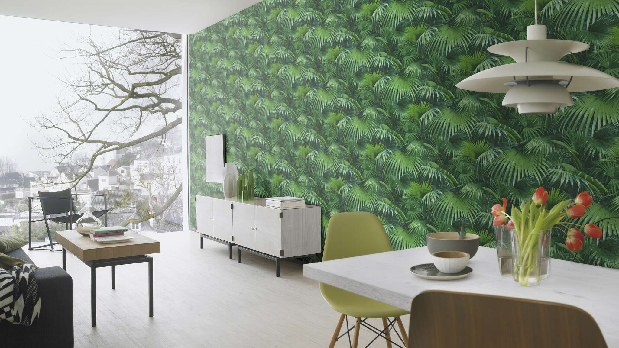 10-524901 Raumsituationen 3 Room with Palm wallpaper with a light texture