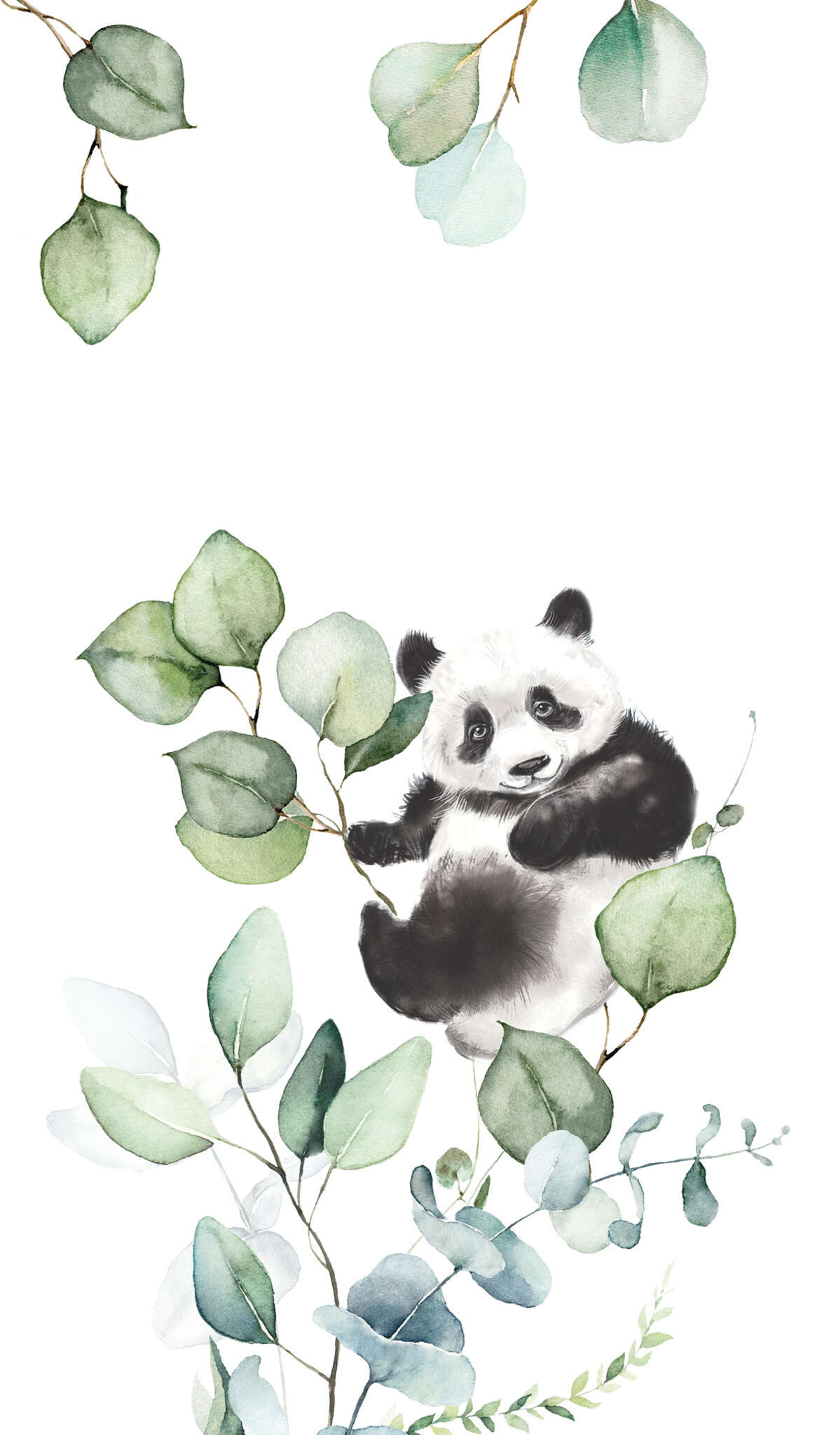 Panda bear non-woven wallpaper in green-light green SM Digital Panel 364835