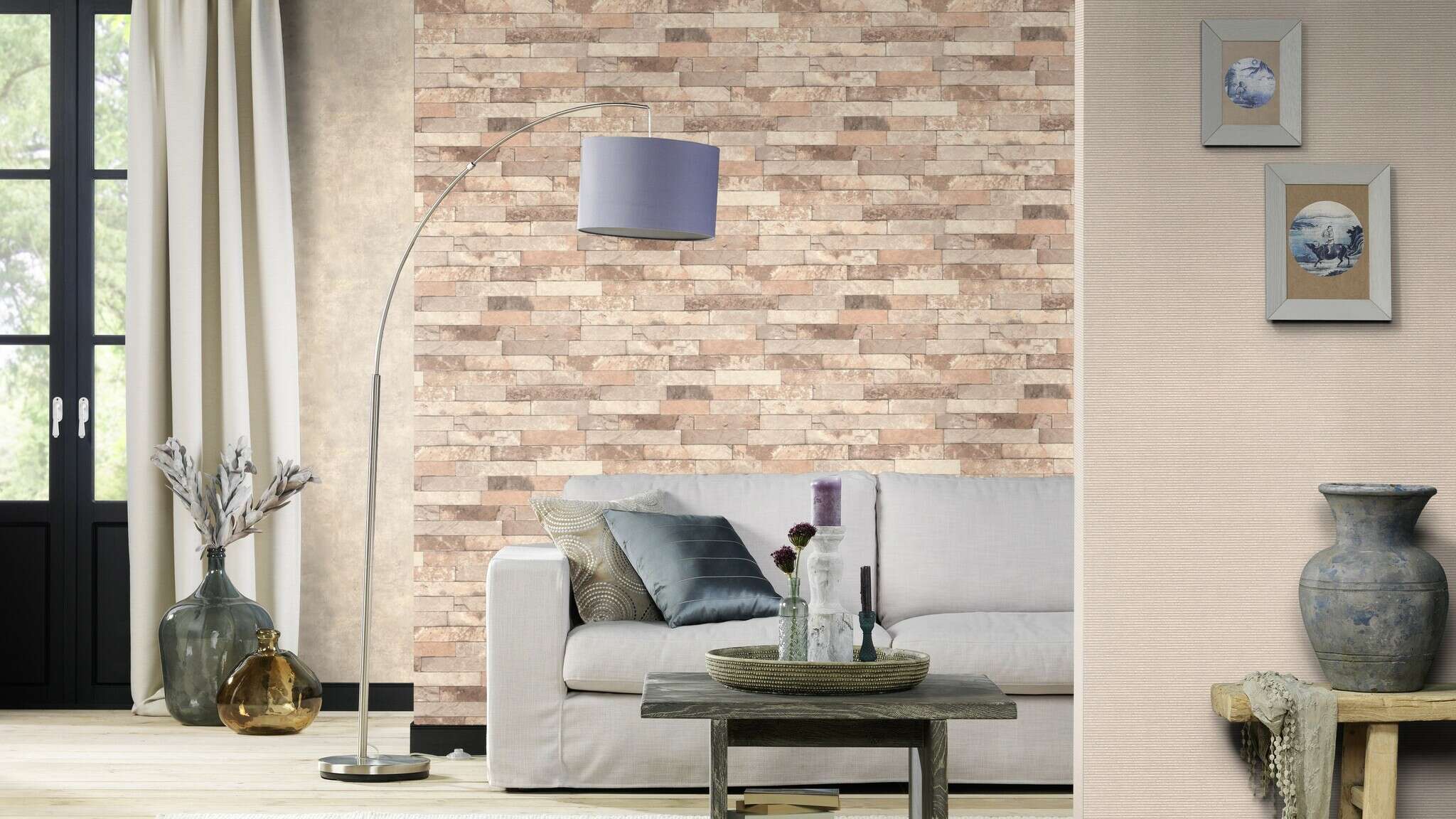 10-939538 Raumsituationen 2 Room with Wallpaper with rustic concrete look