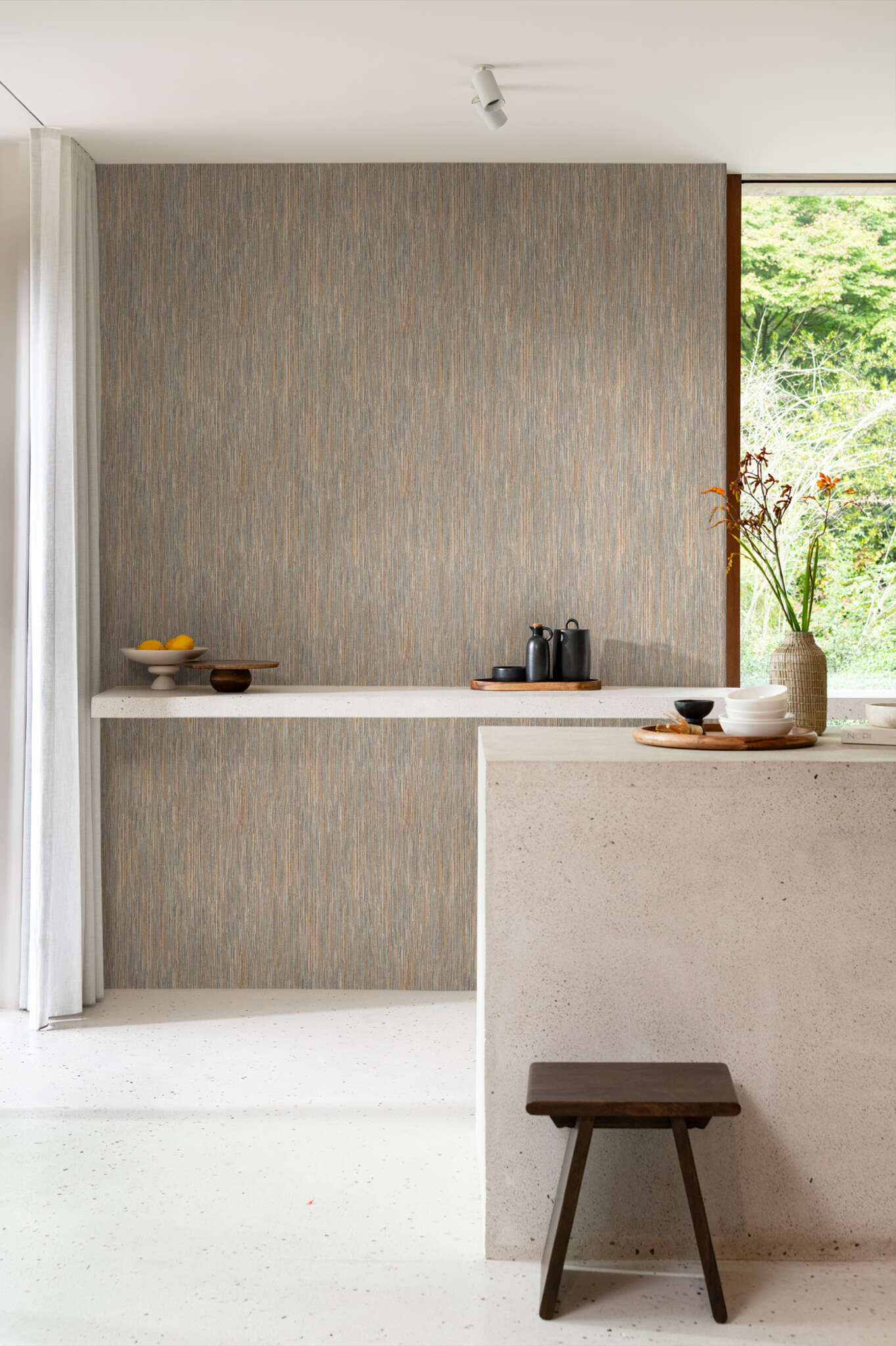 10-435177 Raumbilder 2 Non-woven wallpaper with woven texture in blue and brown - Noble Zen Toki 435177