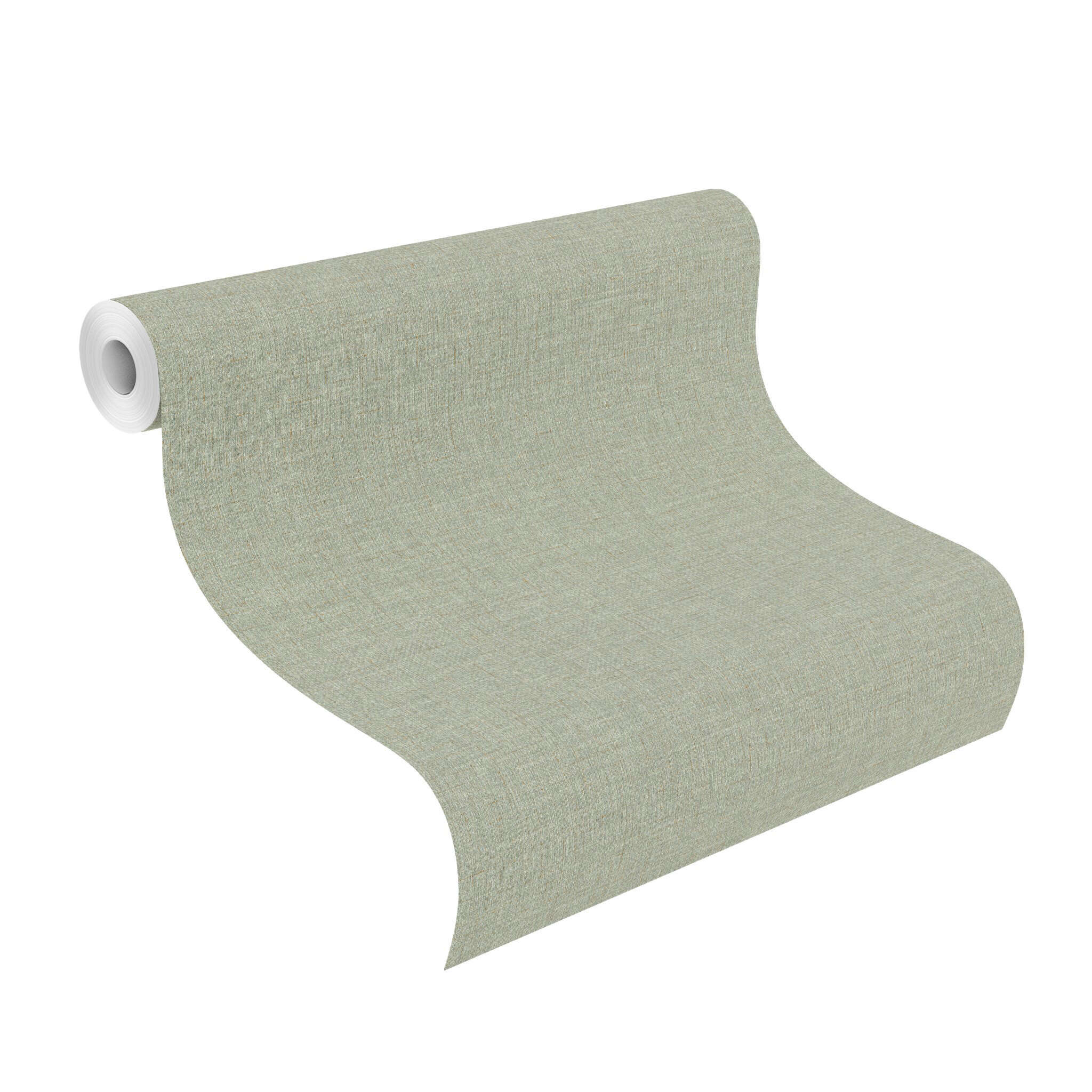 10-435665 Rolle abgerollt 1 Non-woven wallpaper with a textile look in green - Noble Zen Nuno 435665