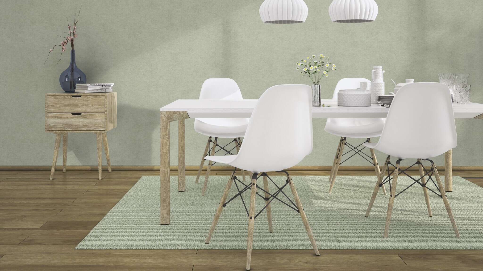 10-408171 Raumsituationen 2 Textile texture non-woven wallpaper in green-sage Beachhouse 408171