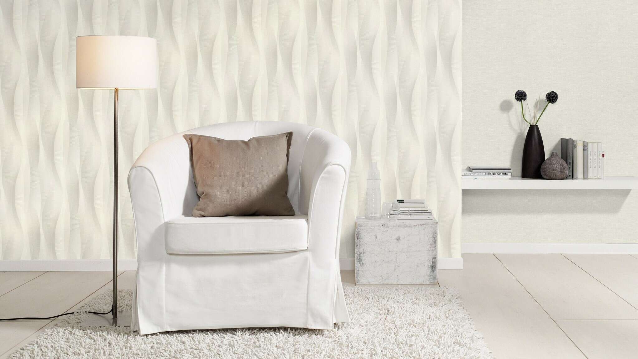 10-651508 Raumsituationen 2 Room with Wallpaper with waves and sweeping colour gradients