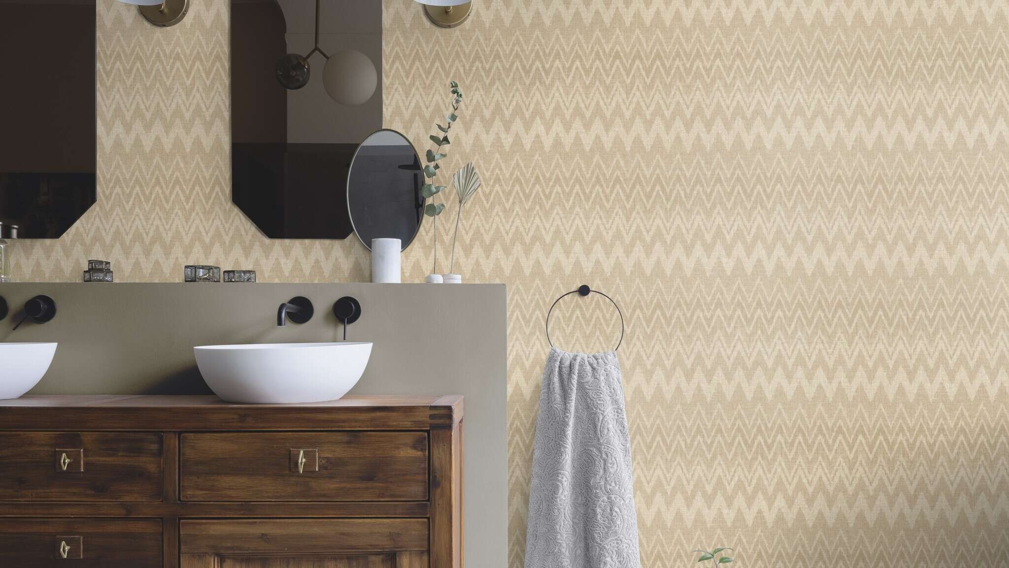 10-613650 Raumsituationen 2 Vliestapete ZickZack in Beige - Atelier Tissé Riva 613650