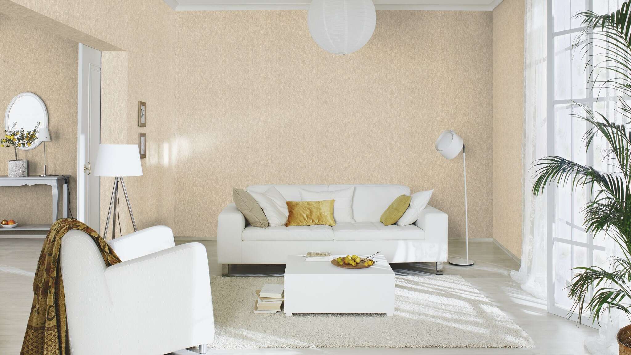 10-844238 Raumsituationen 2 Room with Wallpaper with graphic triangles and fine vertical texture