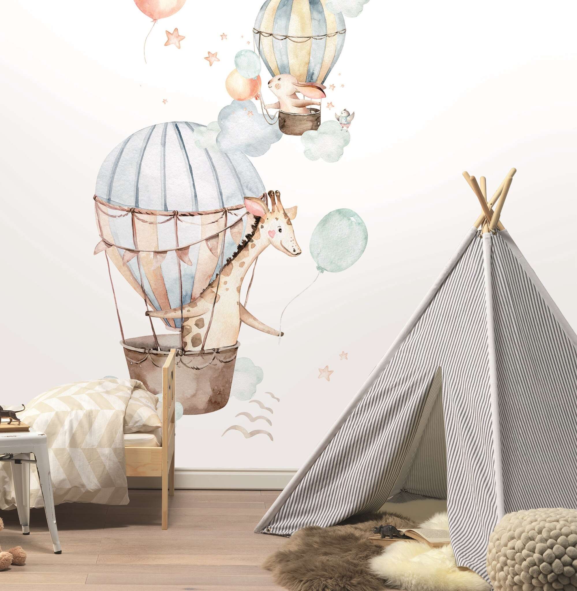 10-364910 Raumbilder 1 Balloon non-woven wallpaper in blue pastel blue SM Digital Panel 364910