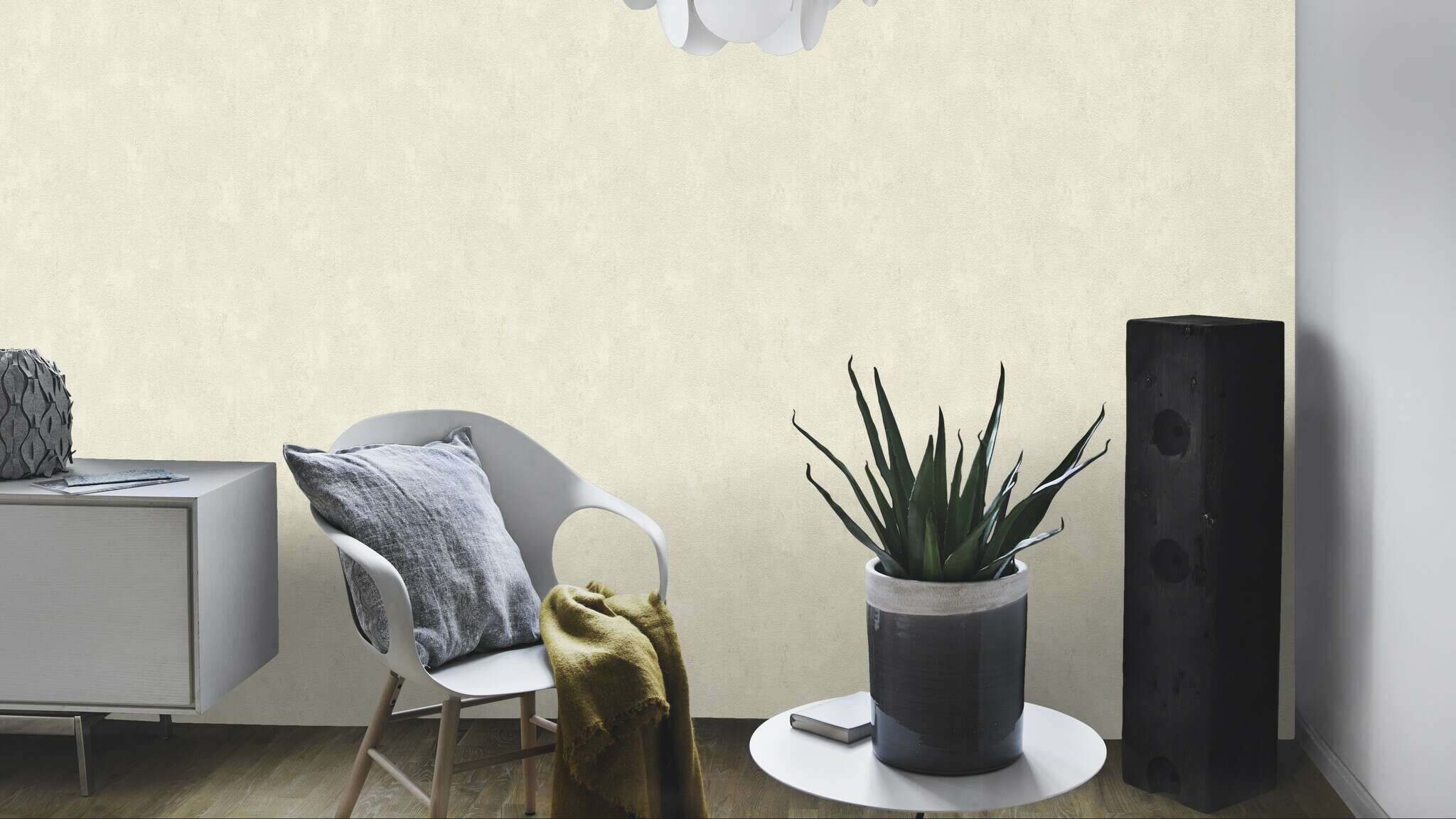 10-609028 Raumsituationen 4 Room with Single-colour wallpaper with concrete look