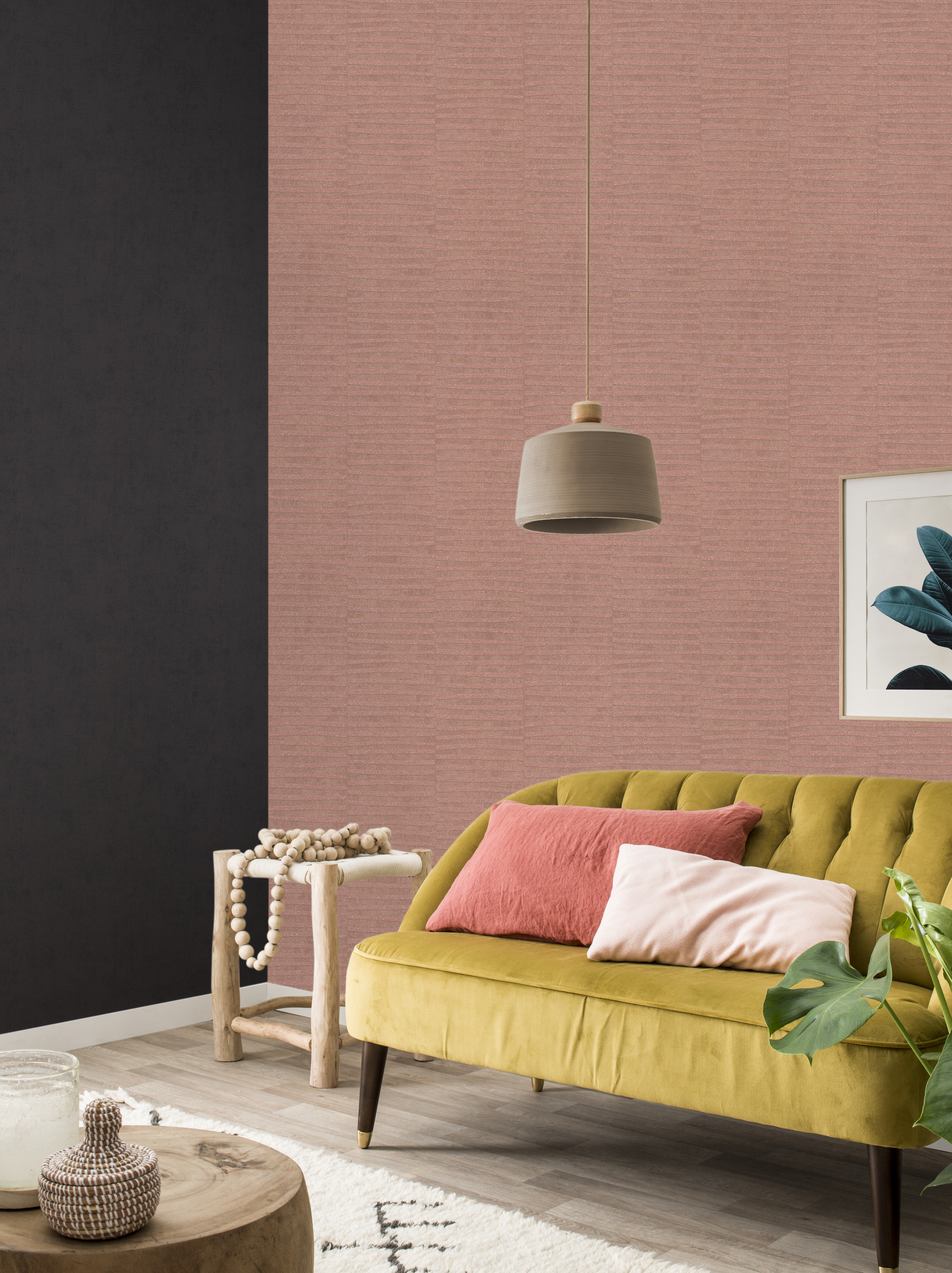10-542059 Raumsituationen 2 Non-woven wallpaper in pink-olive Selection 542059