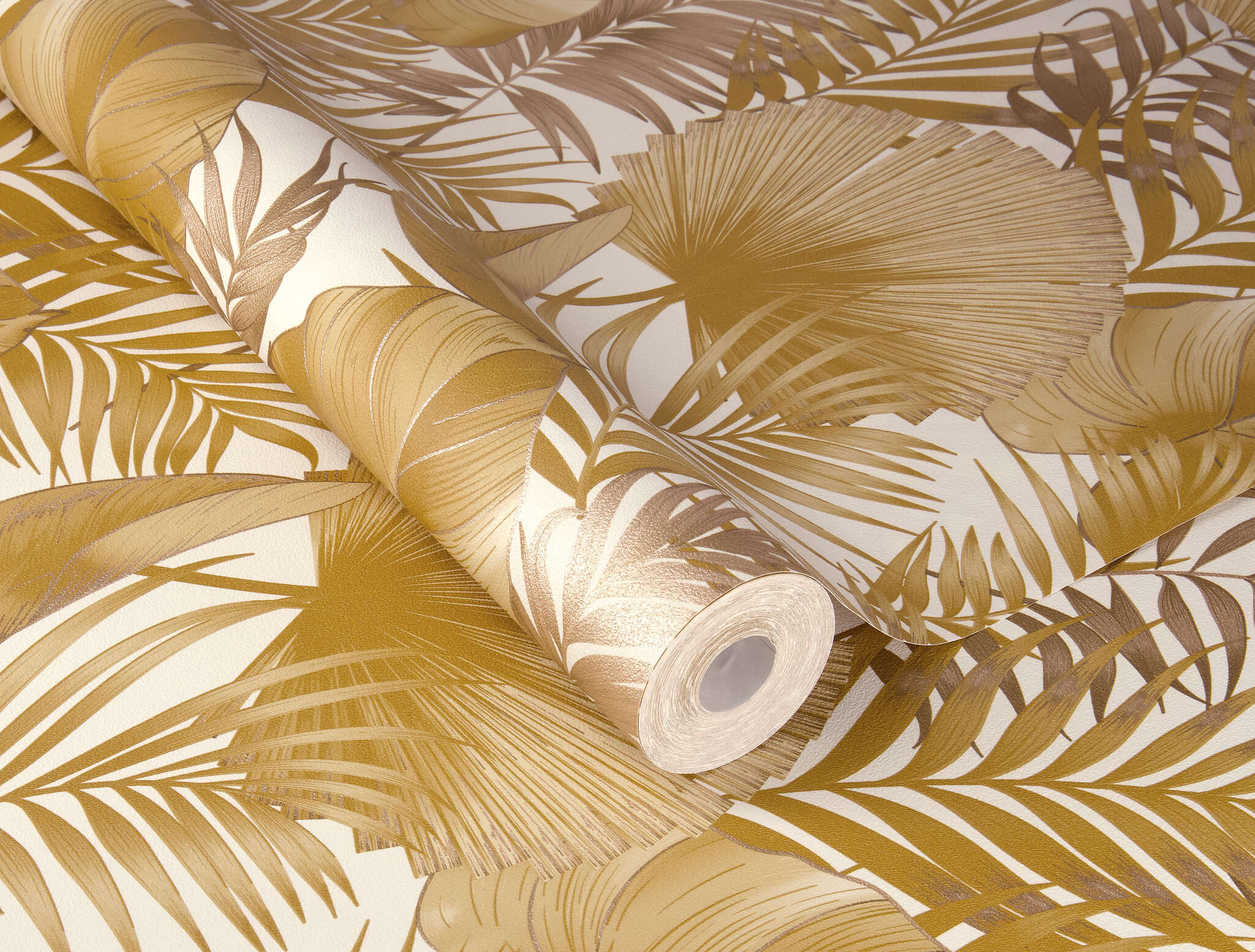 10-462081 Detailaufnahmen 1 Leaves non-woven wallpaper in gold Selection vinyl/non-woven 462081