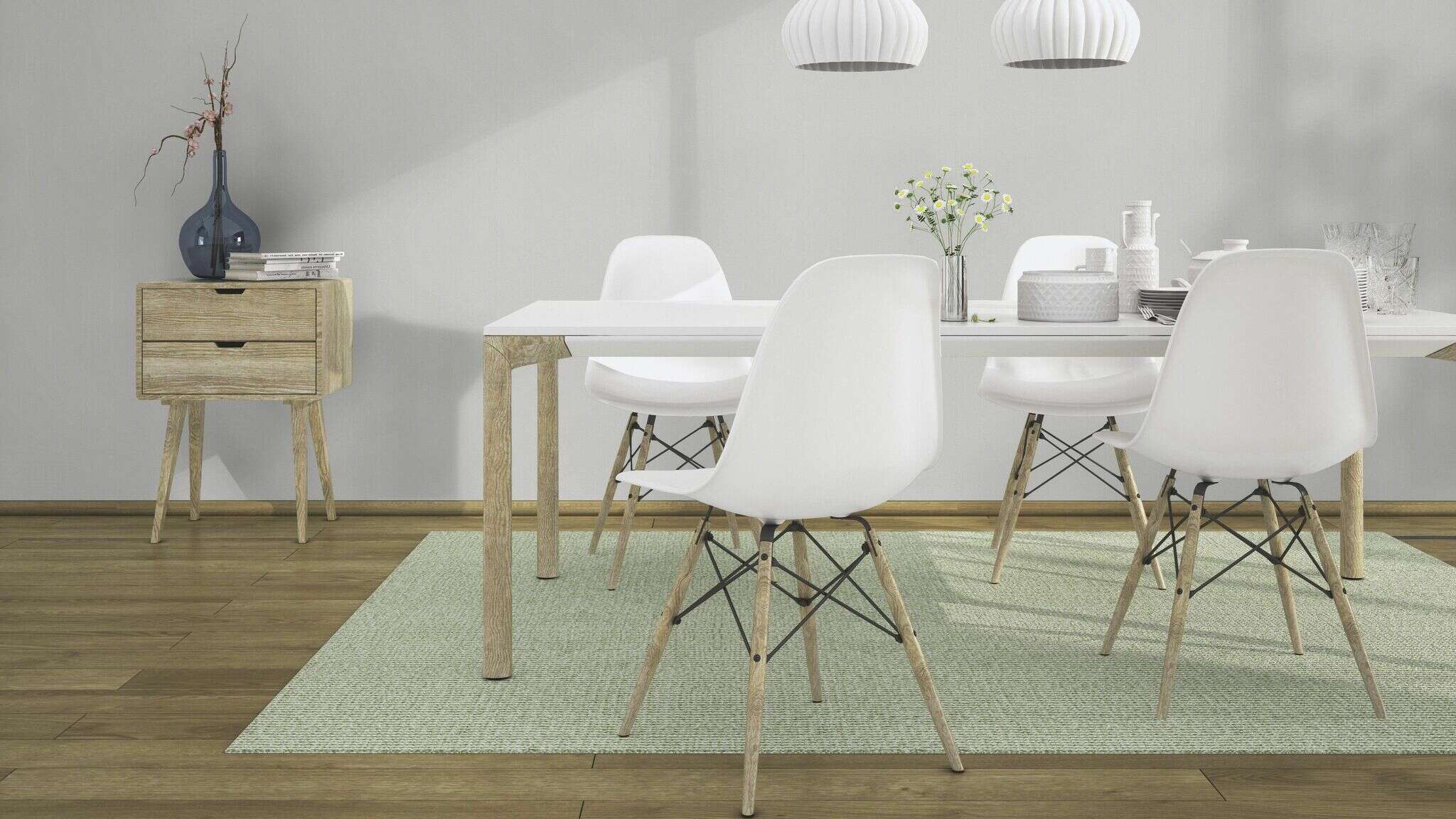 10-415339 Raumsituationen 1 Room with Plain non-woven wallpaper in light grey with a matt, smooth surface.