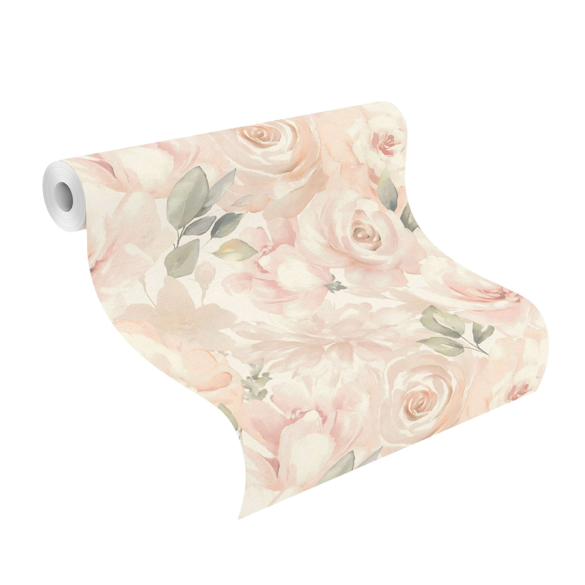 10-582314 Rolle abgerollt 1 Vliestapete Rosen in Aquarelloptik in Rosa 582314