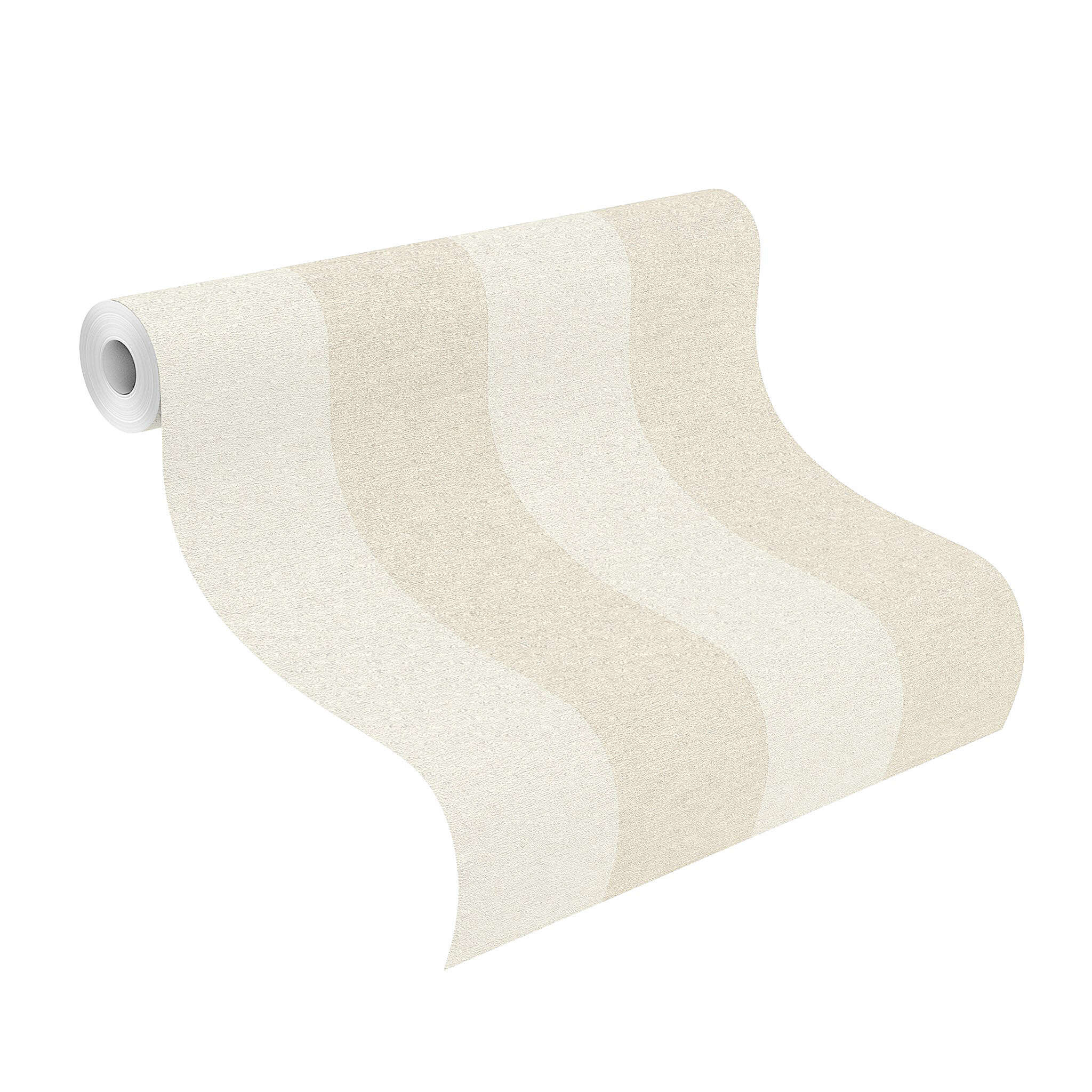 10-600759 Rolle abgerollt 1 Unrolled wallpaper roll with Wallpaper with block stripes and textile texture