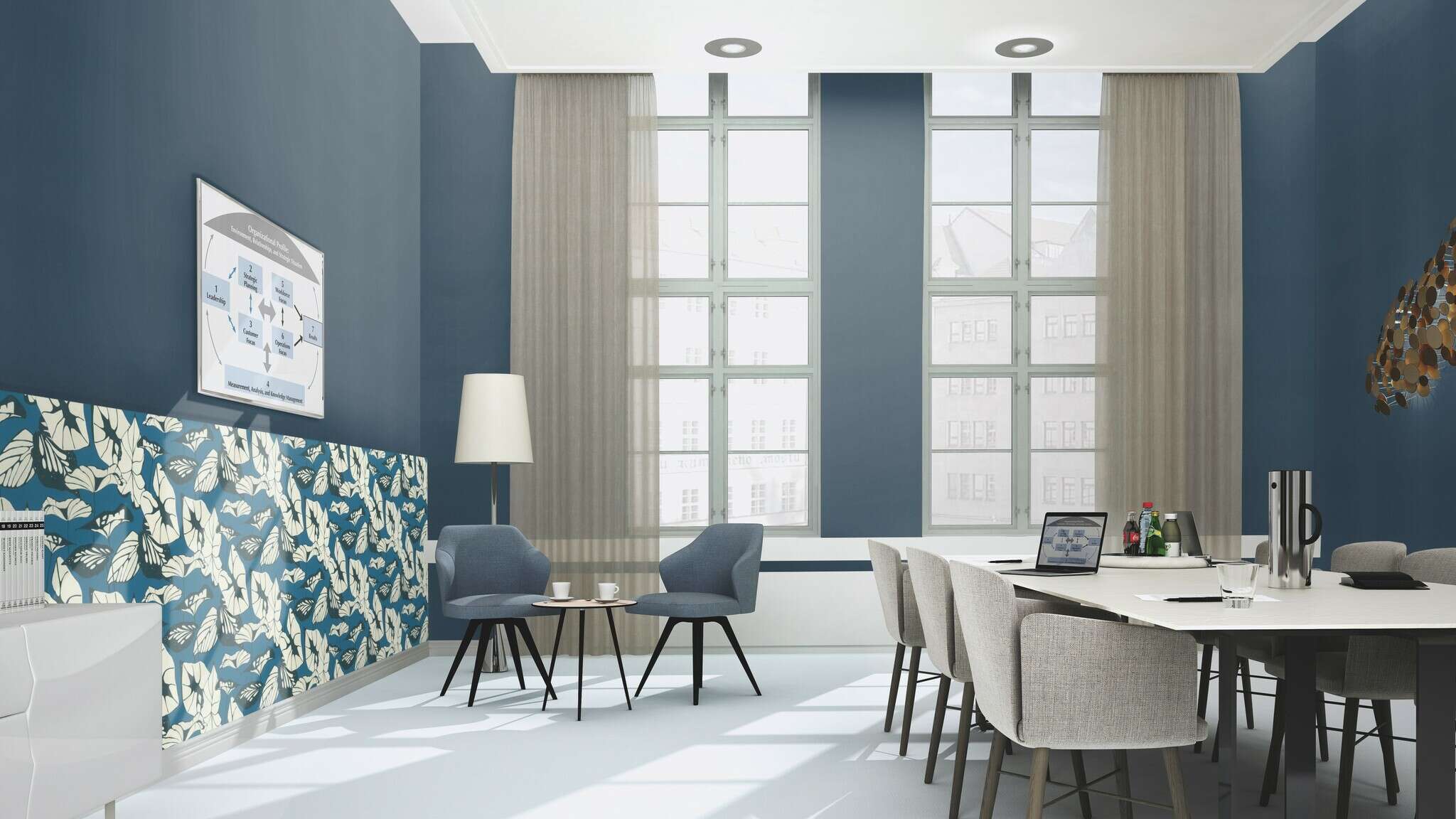 10-539653 Raumsituationen 3 Lotus leaves non-woven wallpaper in blue-dark blue Selection 539653