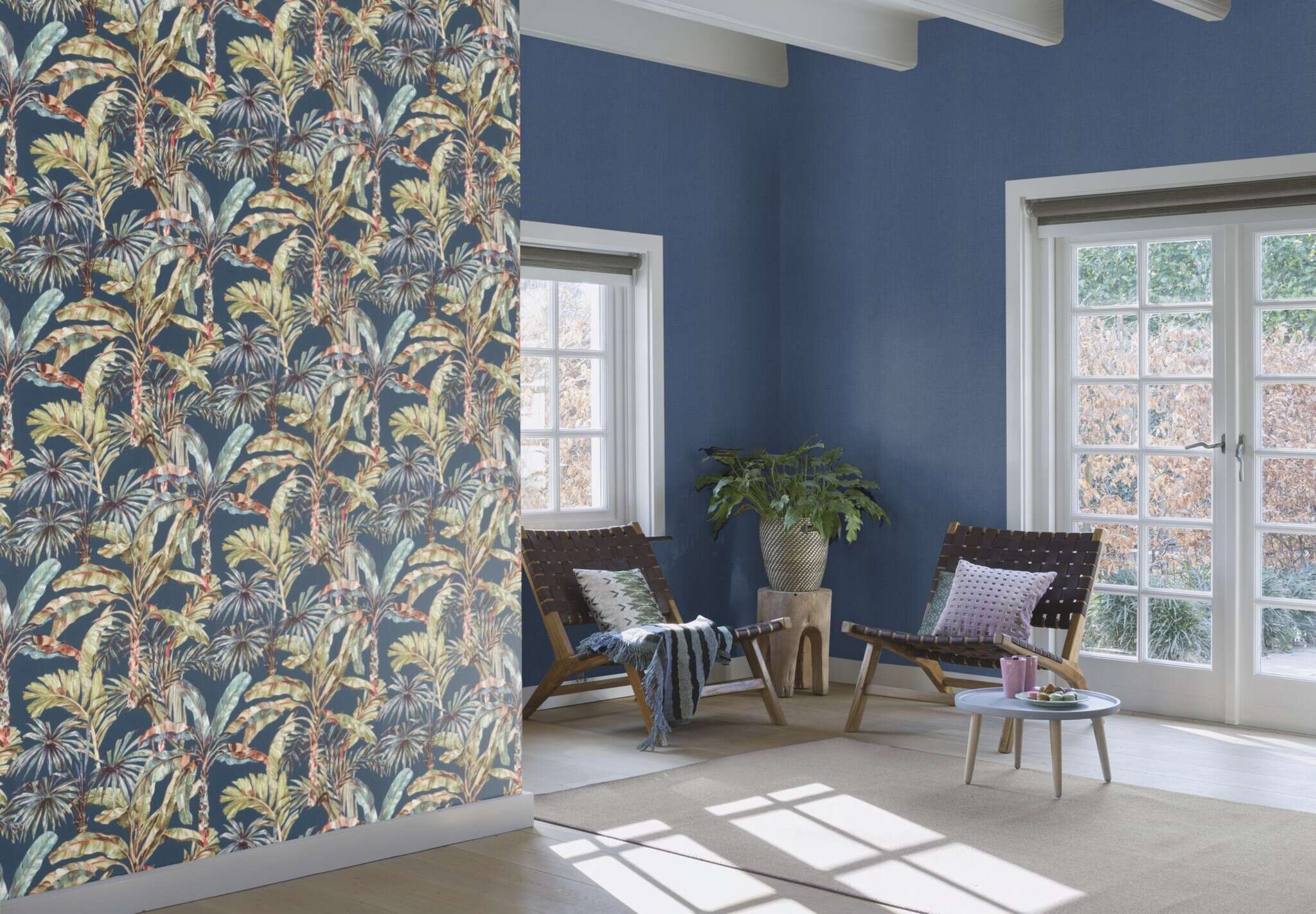 10-485288 Raumsituationen 3 Palms non-woven wallpaper in blue-dark blue Selection 485288