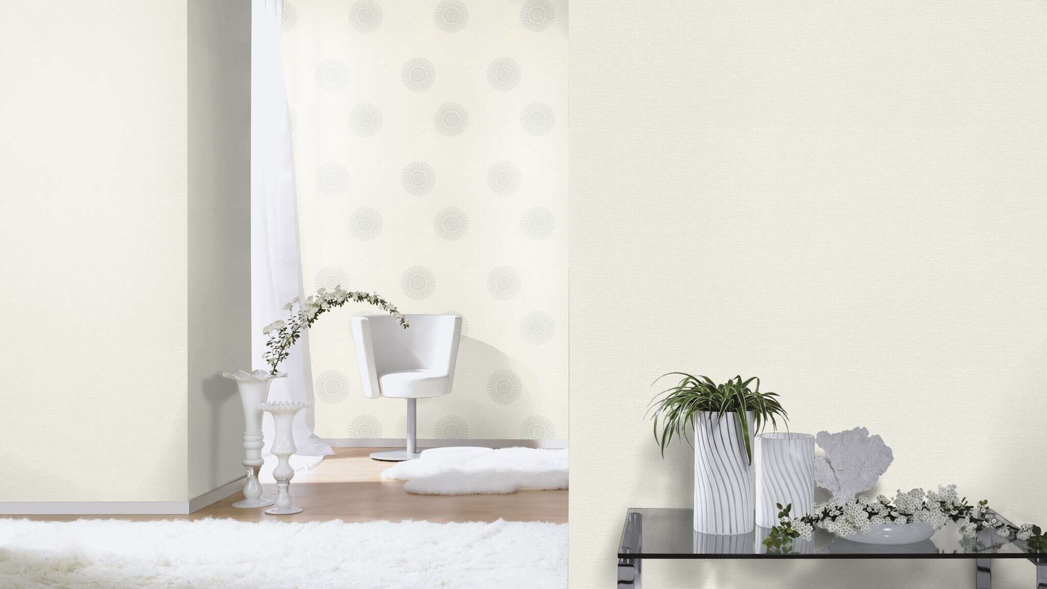 10-808827 Raumsituationen 1 Room with Wallpaper with stylised flowers and textile texture