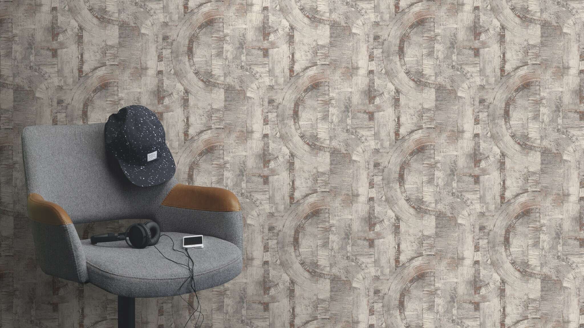 10-554779 Raumsituationen 2 Room with Graphic wallpaper with abstract shapes and embossed texture