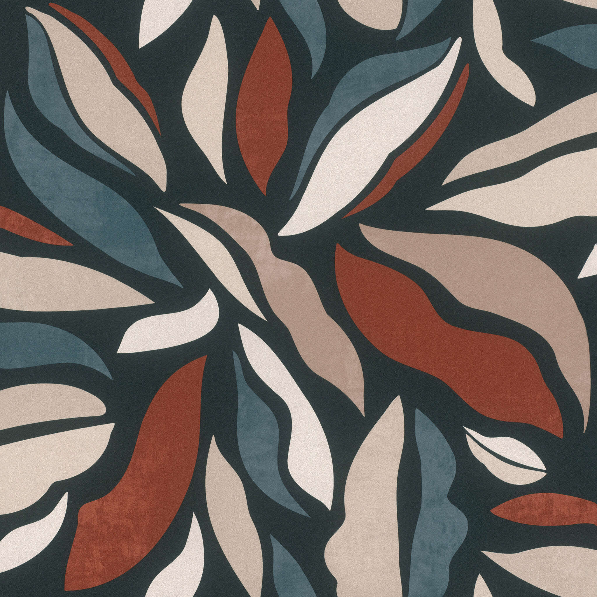 10-869309 Artikelscan 1 Abstrakte Blätter in geschwungenen Formen in Blau, Rost-Rot Beige und Taupe