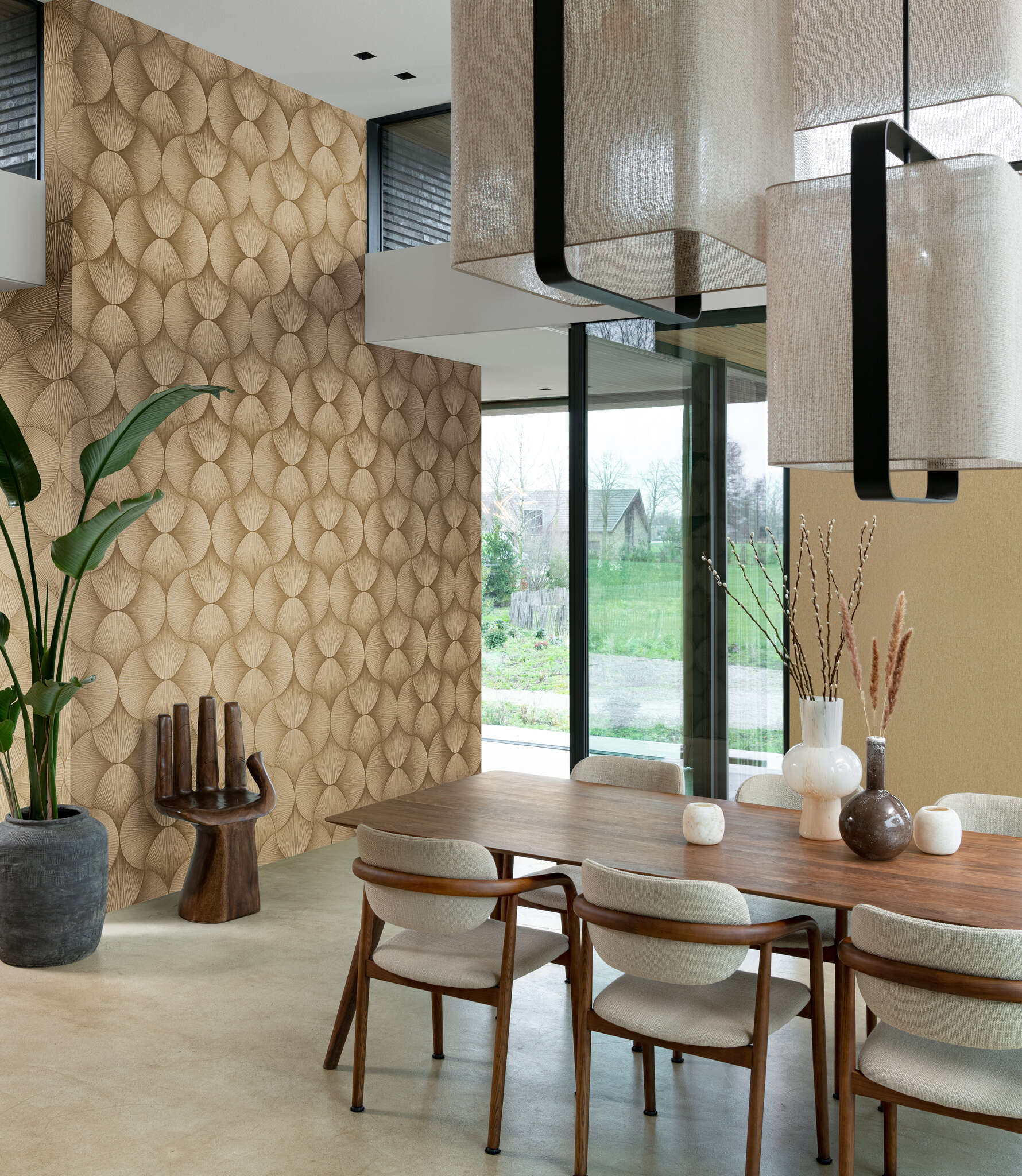 10-608243 Raumbilder 1 Room with Graphic wallpaper with shells and grooved texture