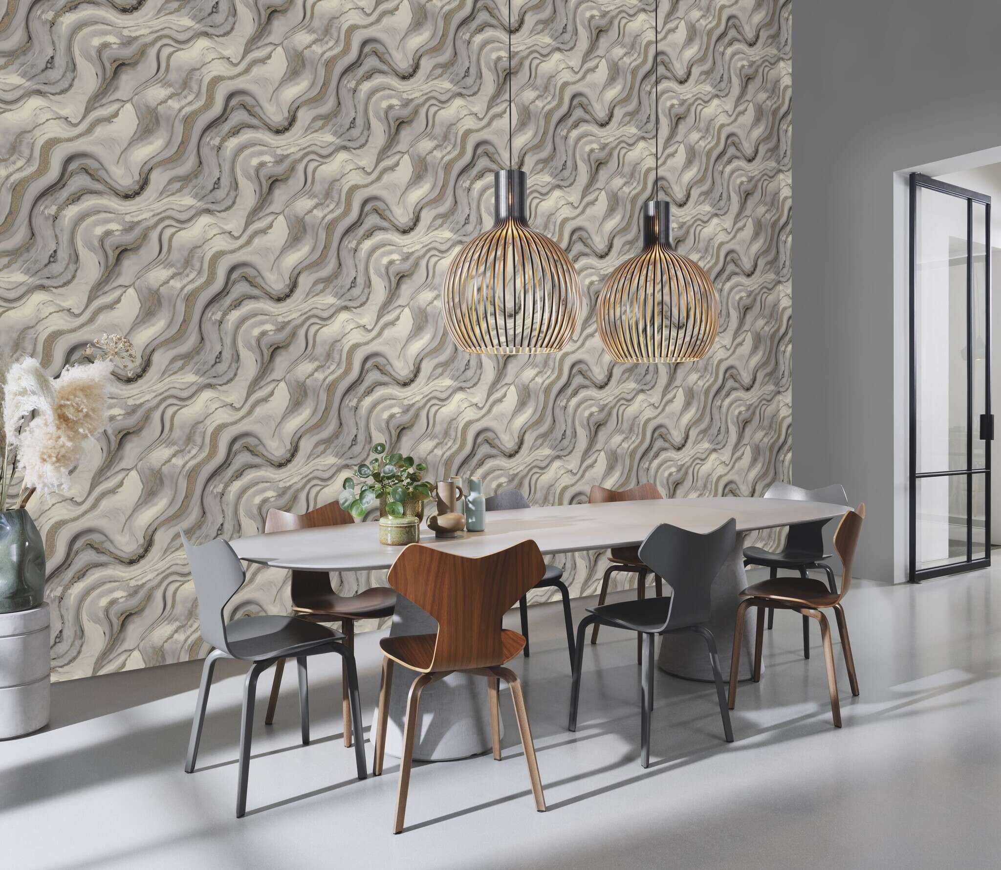 10-497625 Raumsituationen 1 Marble-effect wallpaper in silver - Factory VI Marmorea 497625