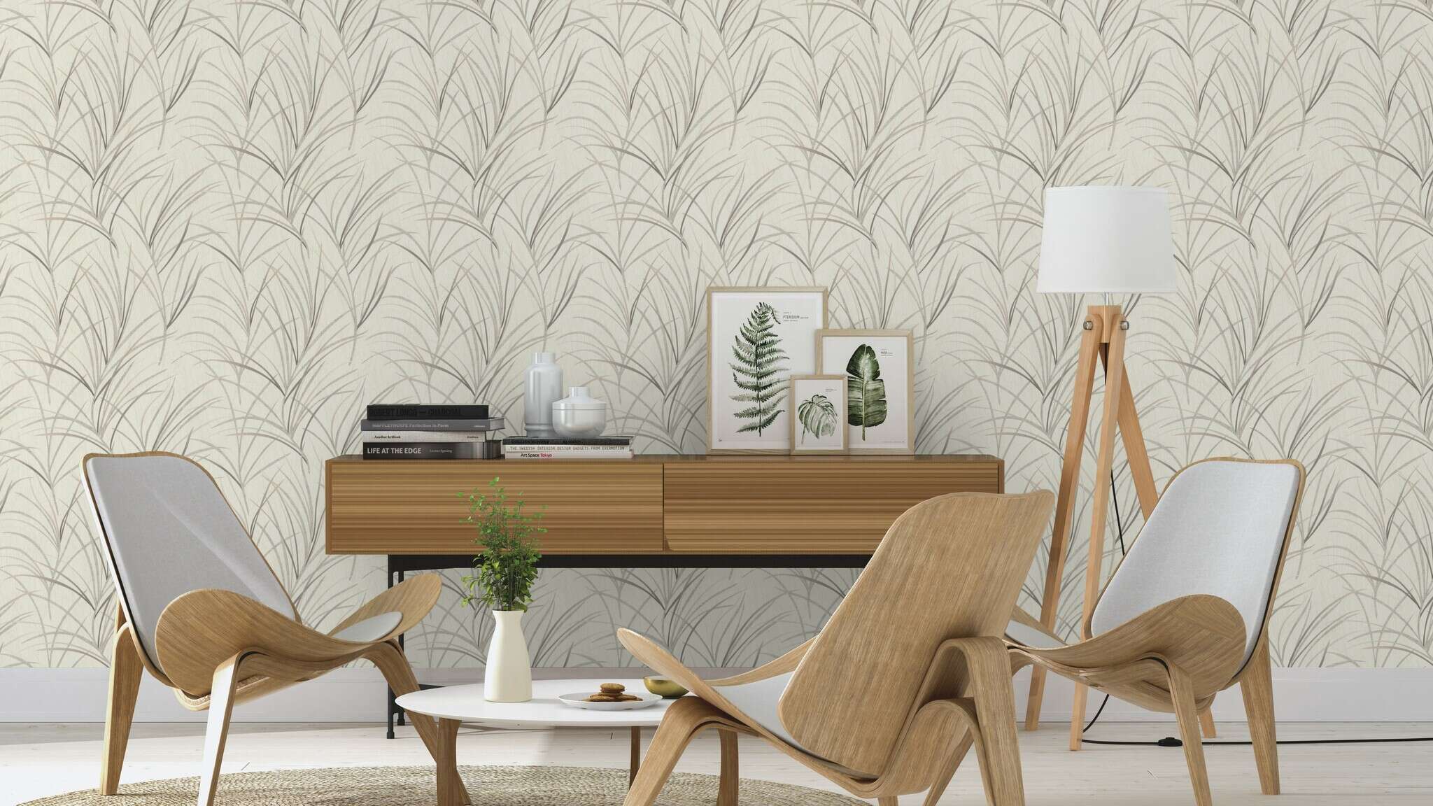 10-540642 Raumsituationen 1 Room with Wallpaper with overlapping grasses in a pastel look
