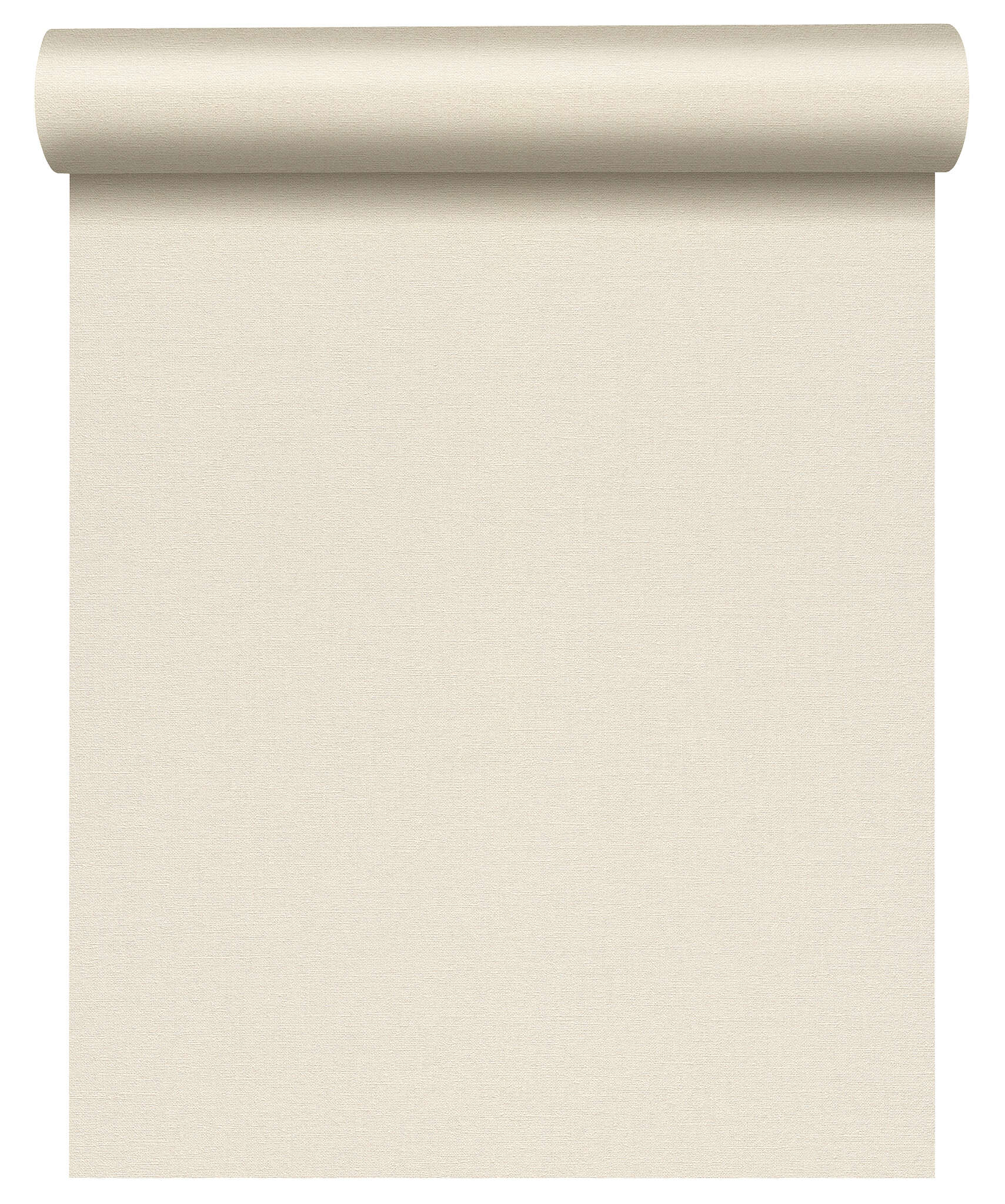 10-448641 Rolle abgerollt 2 Rouleau de déroulé avec Papier peint uni crème délicat avec une surface textile imitation lin, idéal pour créer des ambiances chaleureuses.