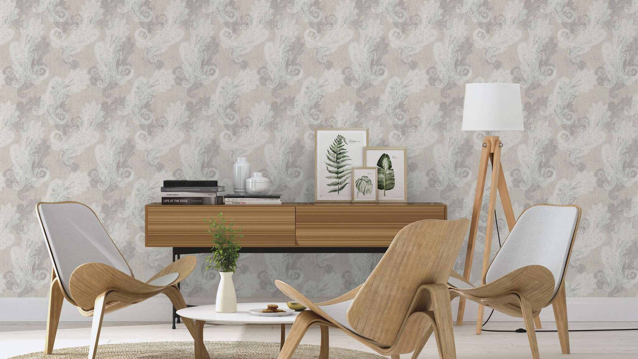 10-746426 Raumsituationen 2 Room with Oriental wallpaper with paisley-style ornaments