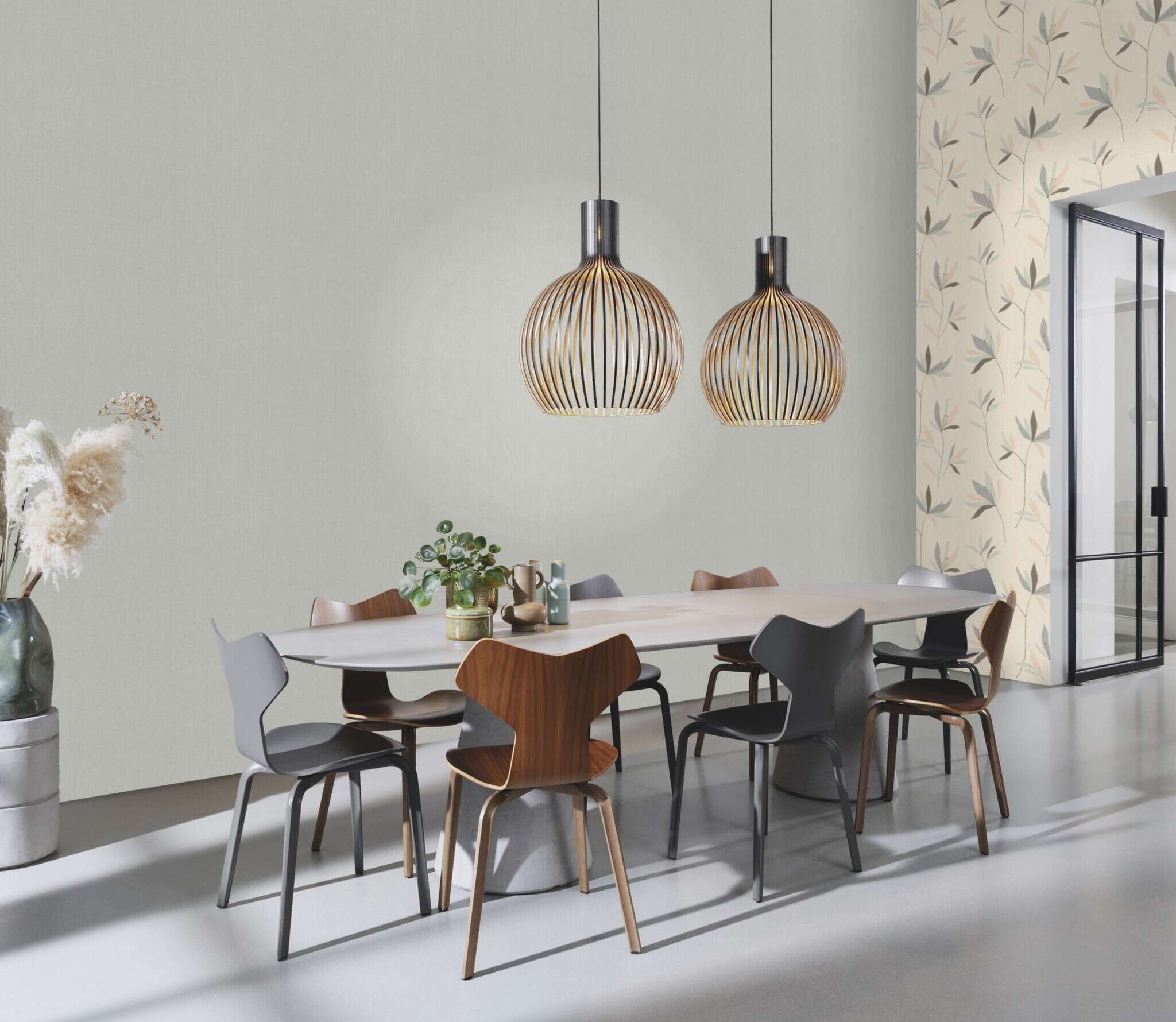 10-633757 Raumsituationen 2 Room with Single-colour wallpaper with a grainy textile texture