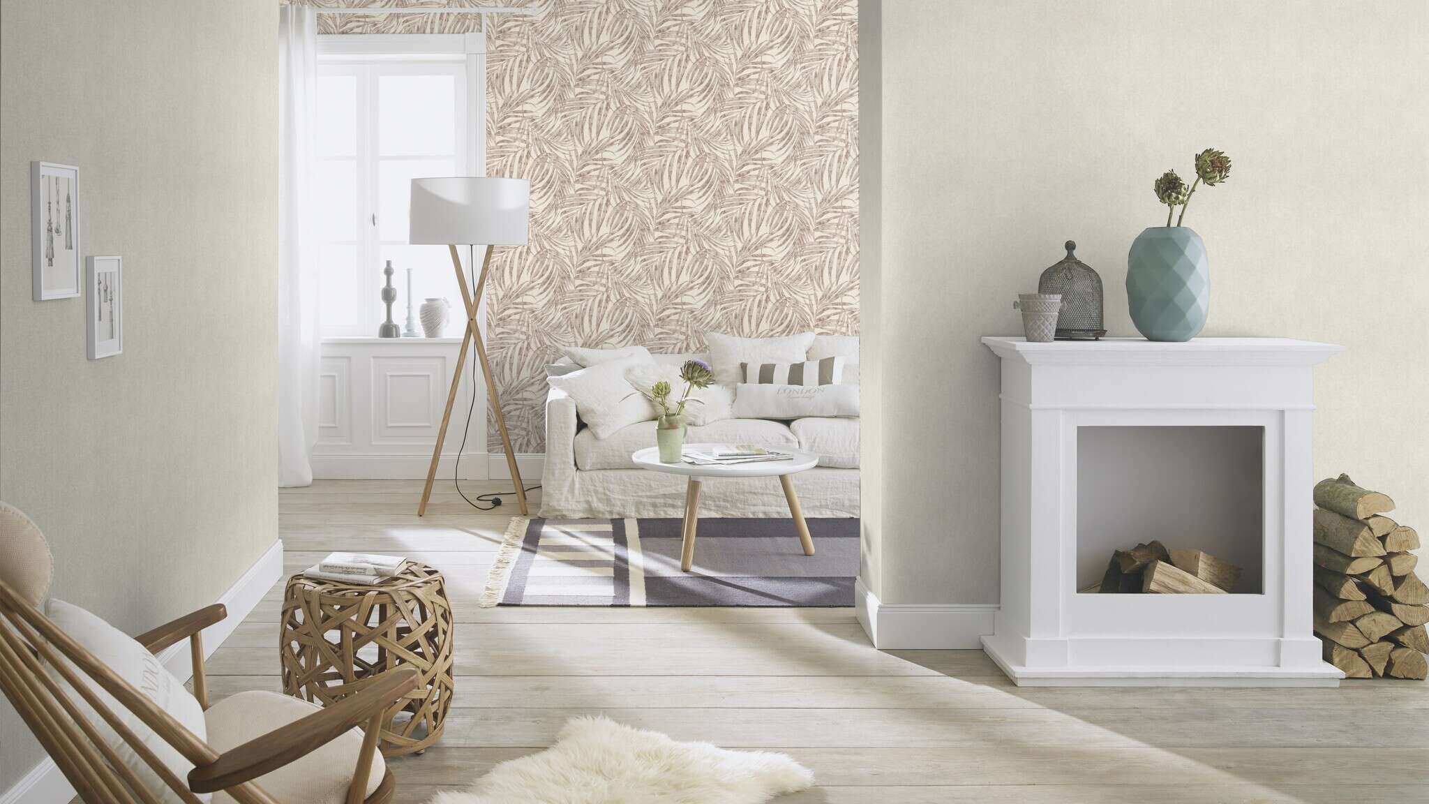 10-617122 Raumsituationen 5 Room with Single-colour wallpaper with a rough plaster look