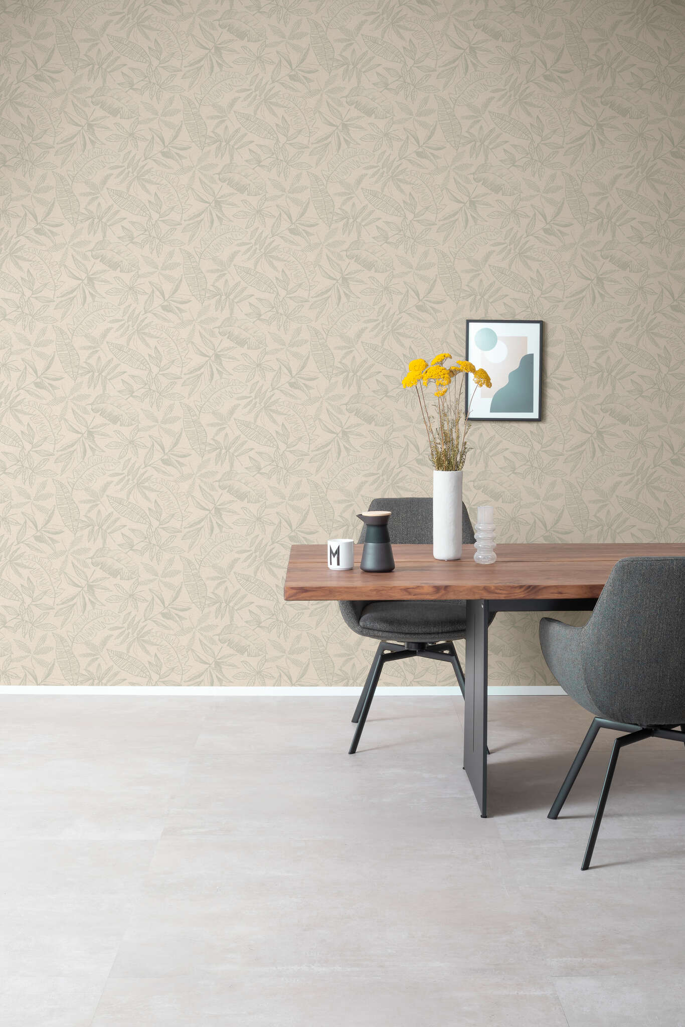 10-600551 Raumbilder 1 Room with Wallpaper with large, sketched leaves in comic style
