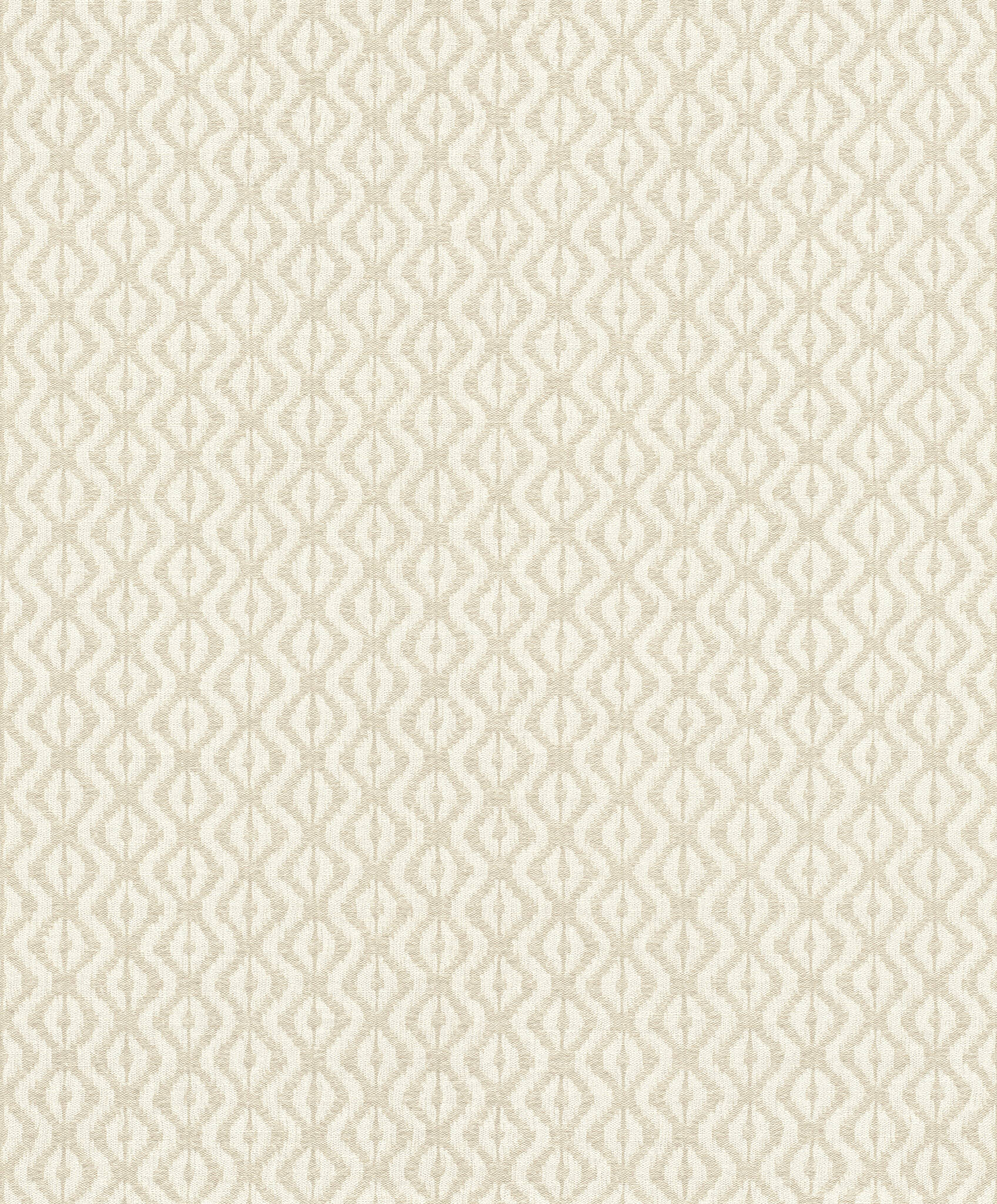 10-410655 Artikelscan 1 Vliestapete mit kleinteiligem Rautenmuster in Beige und Weiß mit textilartiger Struktur.