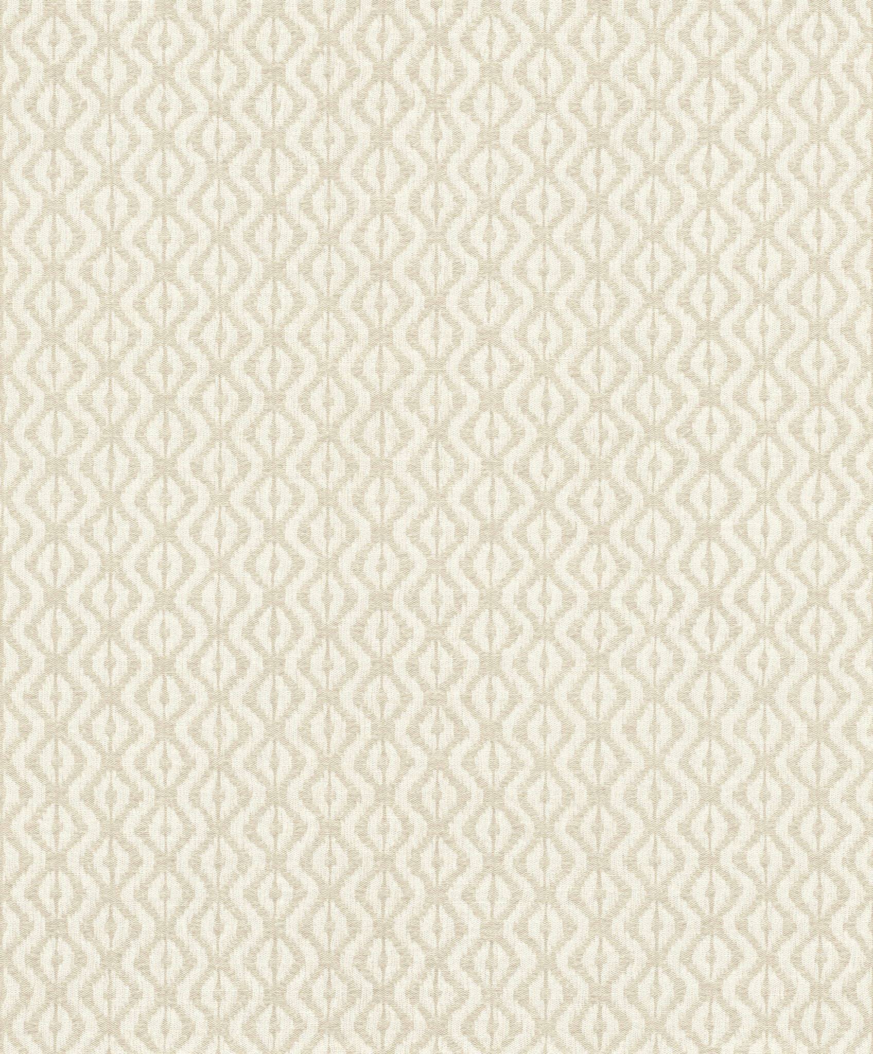 10-410655 Artikelscan 1 Vliestapete mit kleinteiligem Rautenmuster in Beige und Weiß mit textilartiger Struktur.