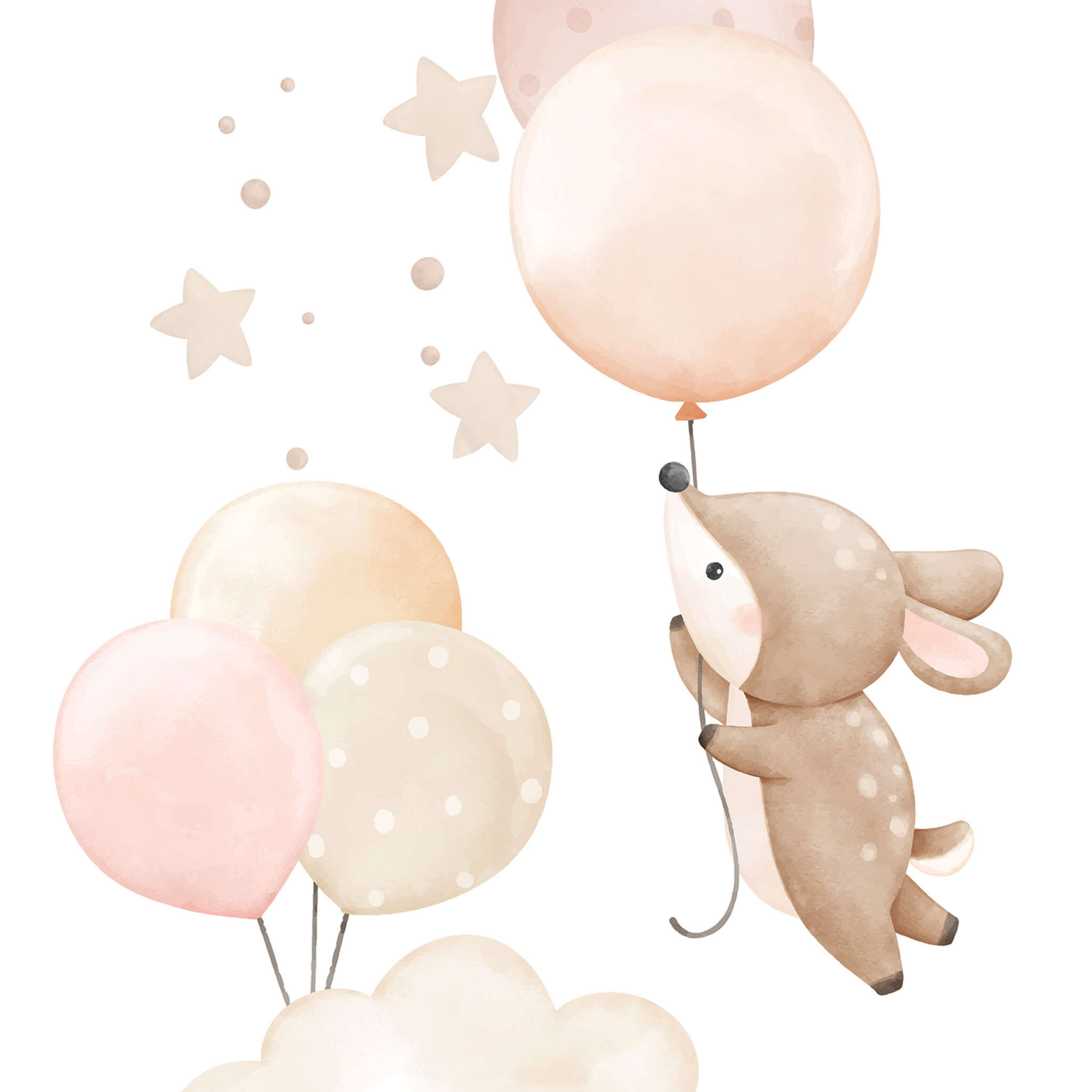 10-367959 D2C Vorschaubild 1 Fototapete Kinderzimmer mit Hasen, Wolken und Ballons in Pink - Kids World II 367959