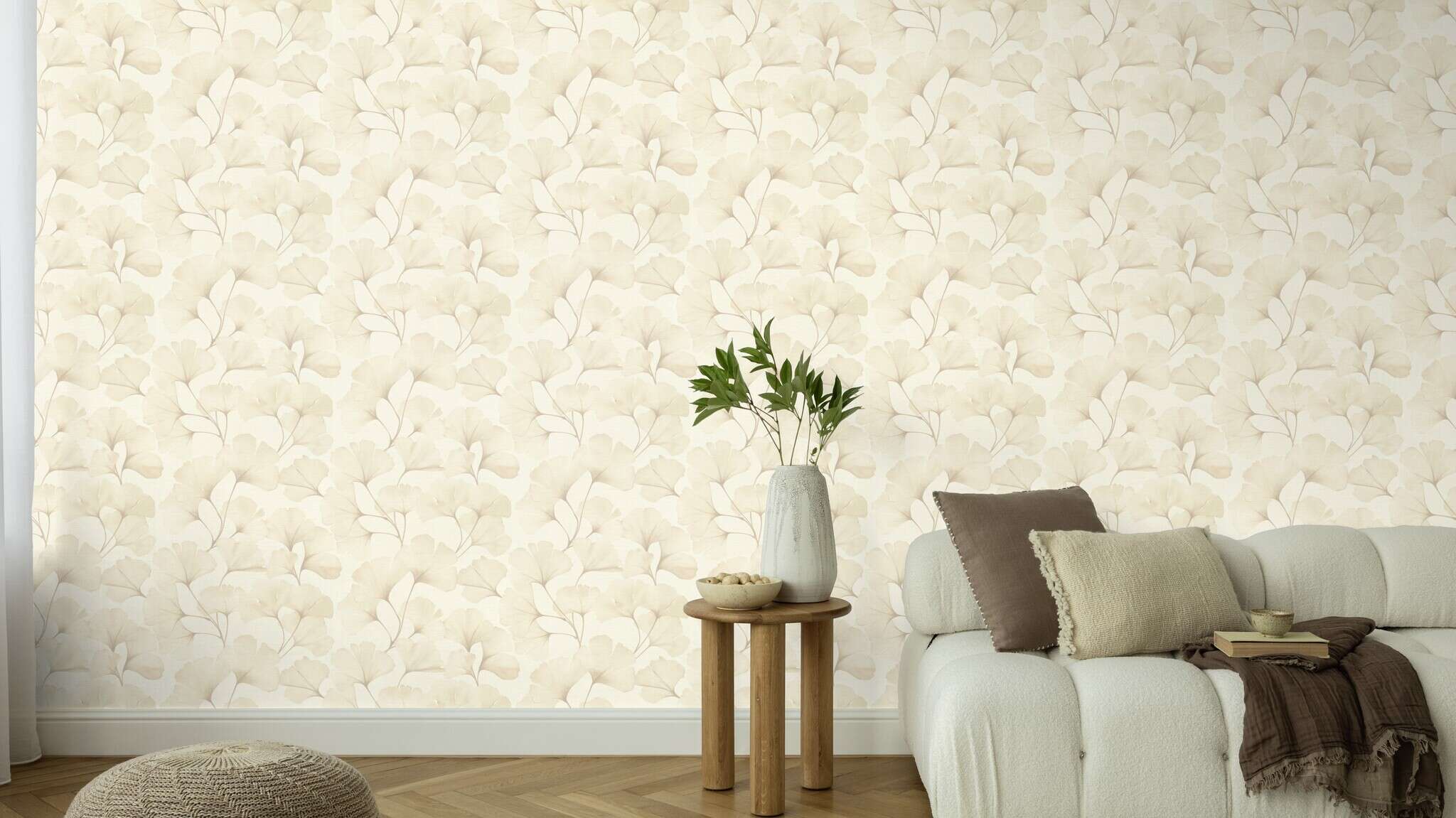10-795646 Raumsituationen 5 Ginkgoblätter Vliestapete in Beige #followusaround 795646