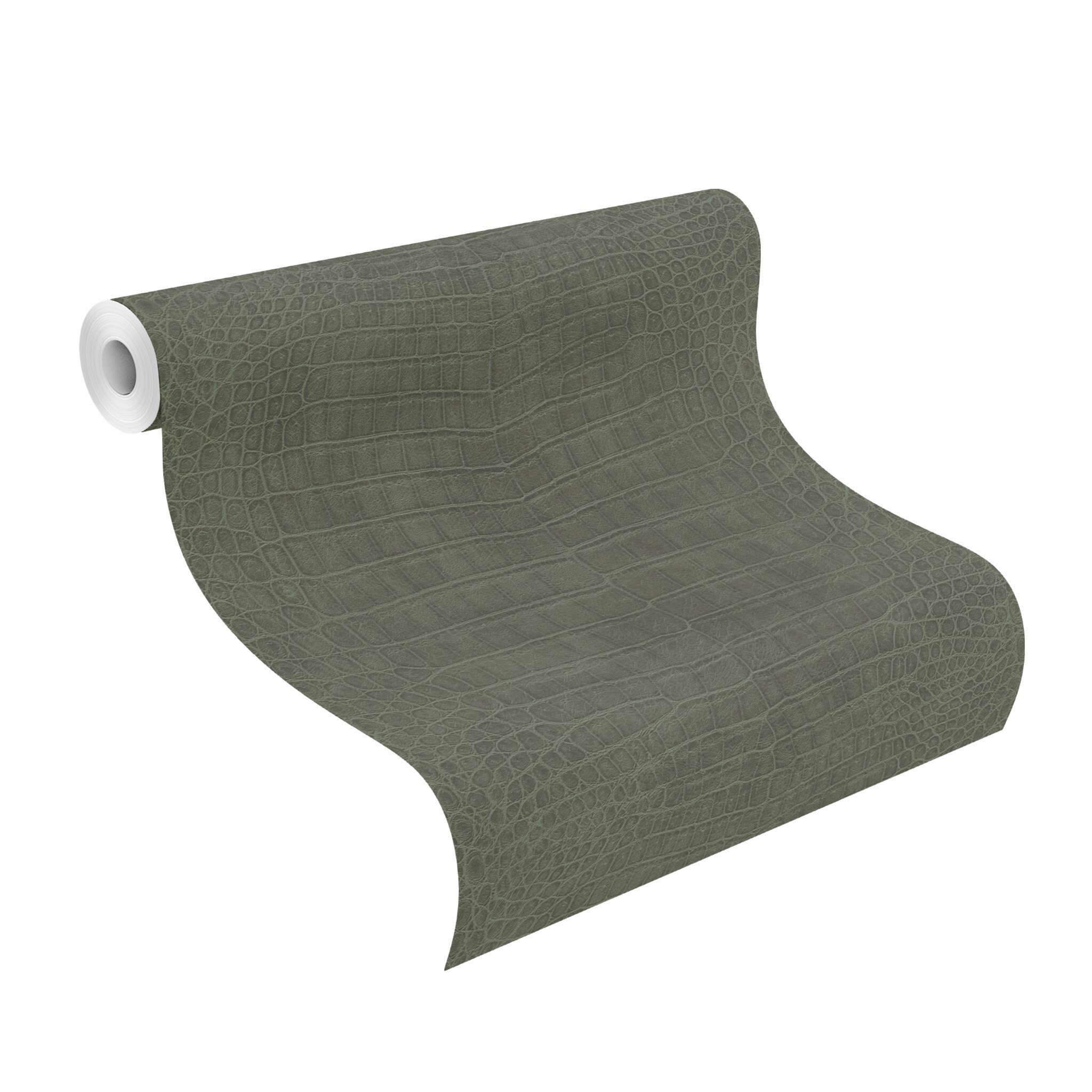 10-751352 Rolle abgerollt 1 Rollenabbildung mit Tapete mit Krokodilsleder-Optik und metallischem Glanz
